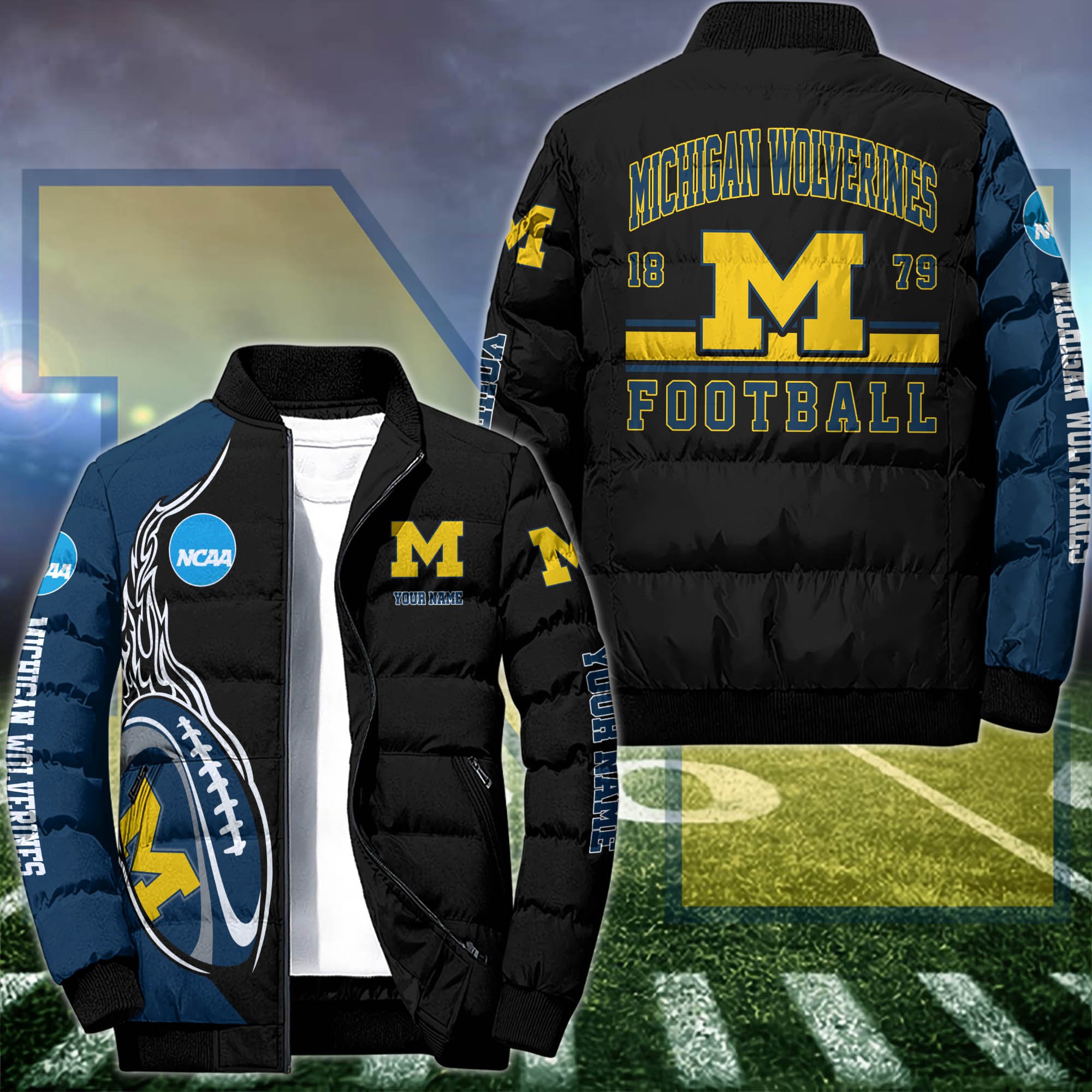 Michigan Wolverines Puffer Jacket Custom Your Name 2024 version, Sport Jacket, FootBall Fan Gifts EHIVM-53126