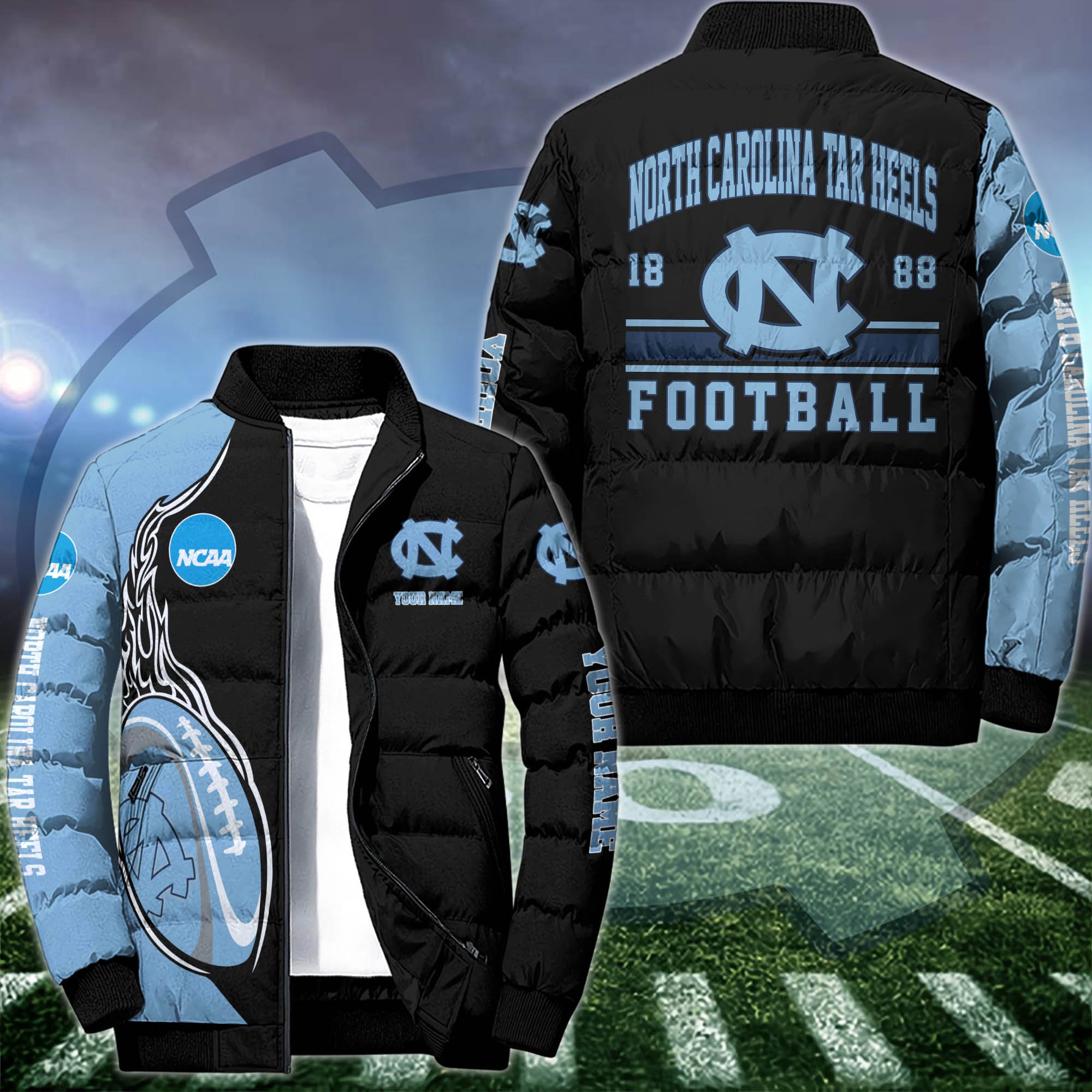 North Carolina Tar Heels Puffer Jacket Custom Your Name 2024 version, Sport Jacket, FootBall Fan Gifts EHIVM-53126