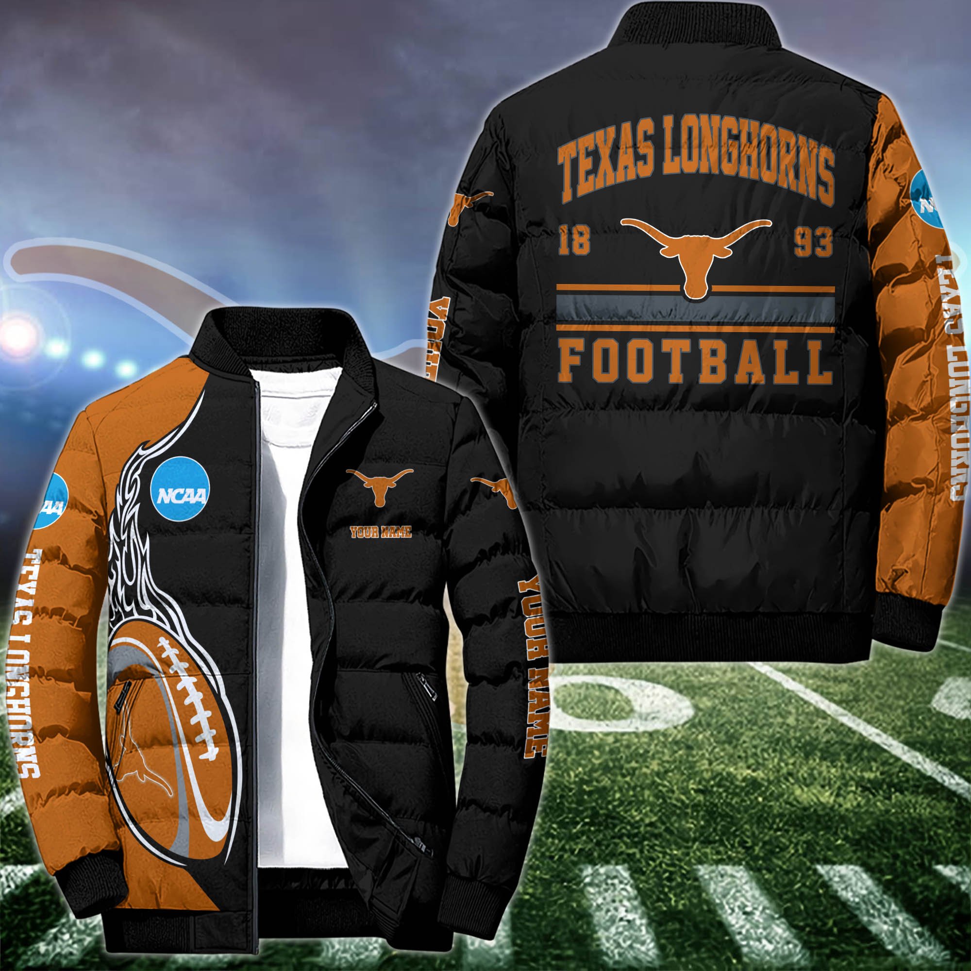 Texas Longhorns Puffer Jacket Custom Your Name 2024 version, Sport Jacket, FootBall Fan Gifts EHIVM-53126