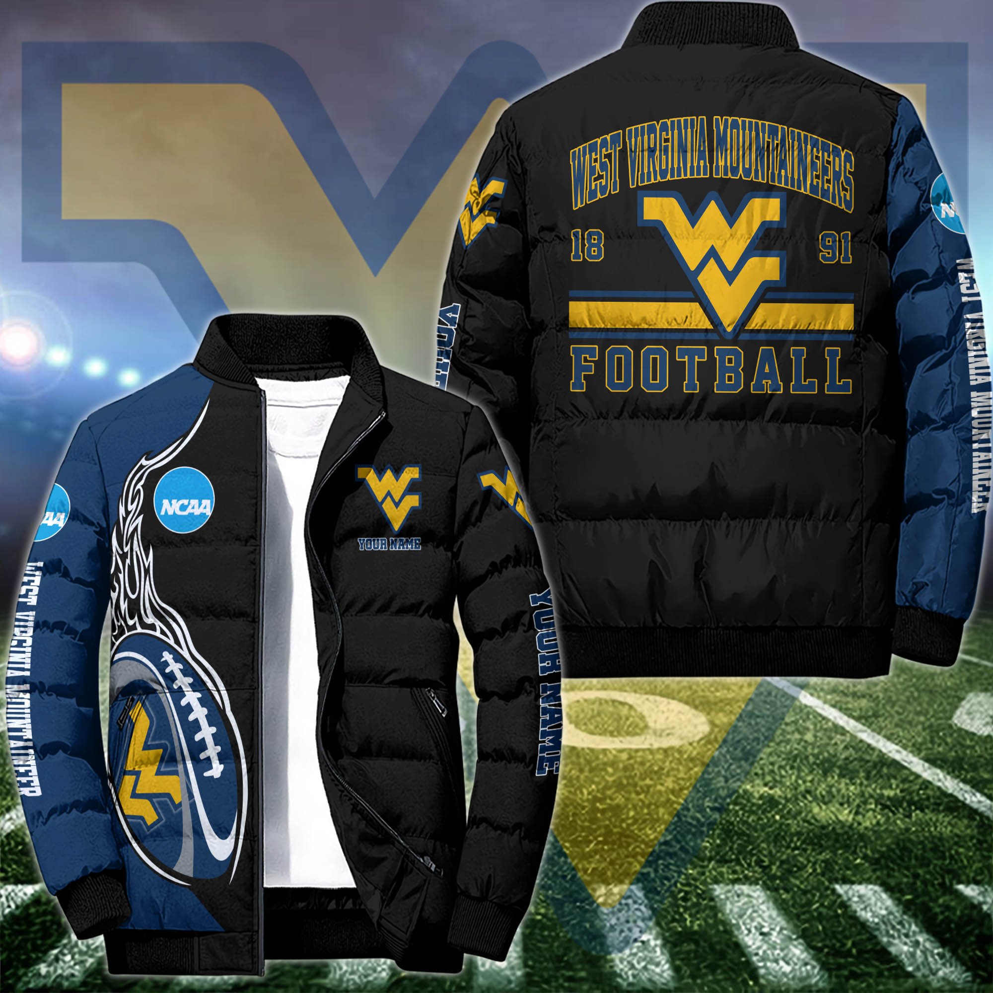 West Virginia Mountaineers Puffer Jacket Custom Your Name 2024 version, Sport Jacket, FootBall Fan Gifts EHIVM-53126