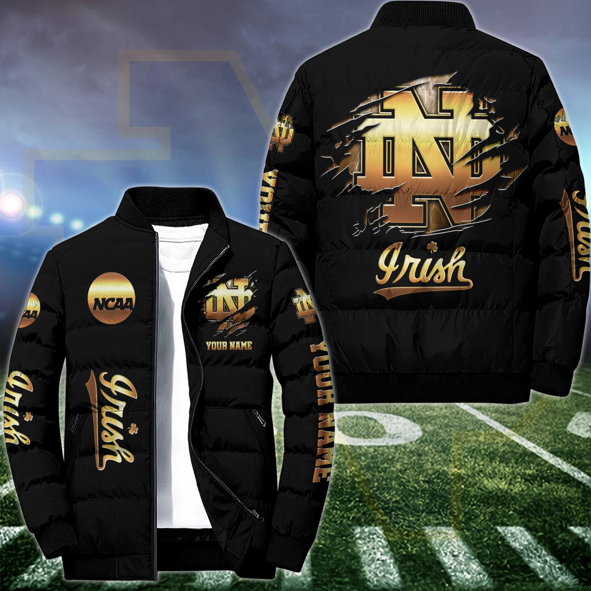 Notre Dame Fighting Irish Puffer Jacket Custom Your Name 2024 version, Sport Jacket, FootBall Fan Gift EHIVM-53512