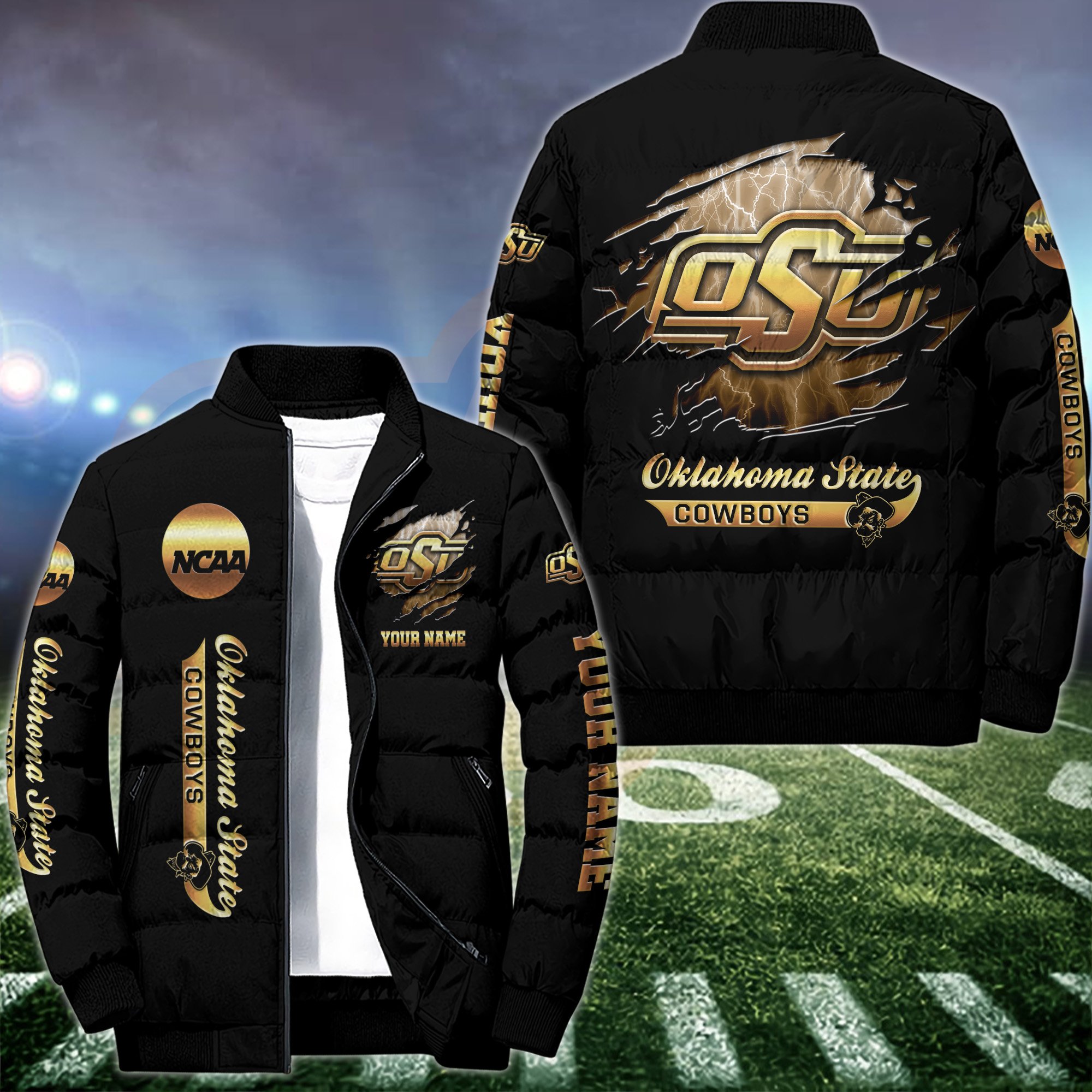 Oklahoma State Cowboys Puffer Jacket Custom Your Name 2024 version, Sport Jacket, FootBall Fan Gift EHIVM-53512