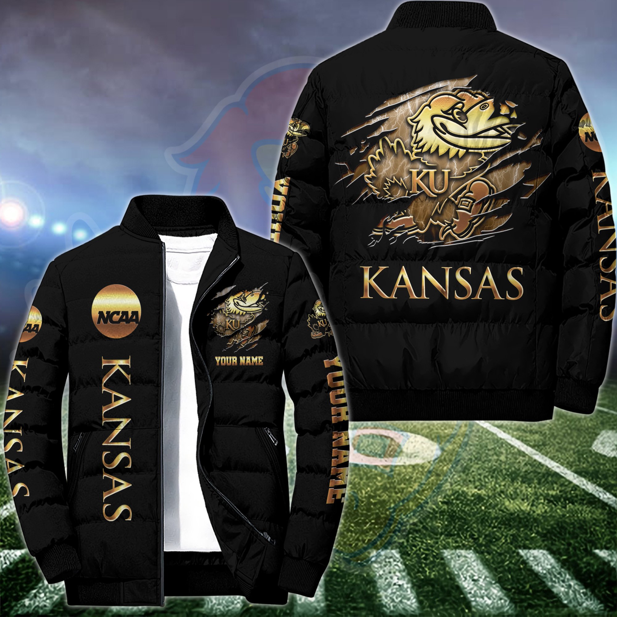 Kansas Jayhawks Puffer Jacket Custom Your Name 2024 version, Sport Jacket, FootBall Fan Gift EHIVM-53512