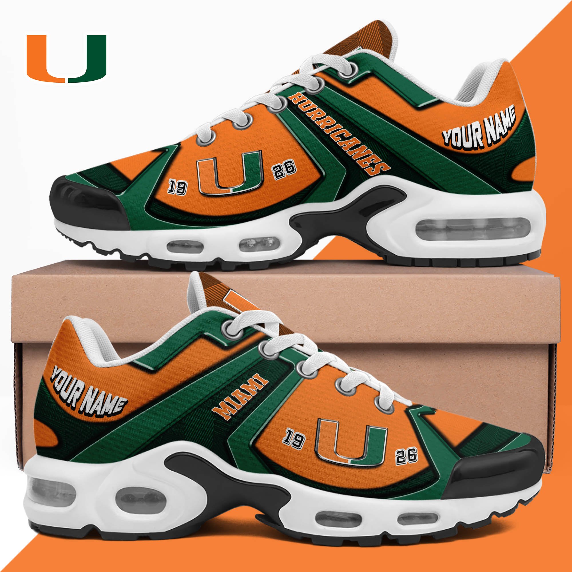 Miami Hurricanes TN Shoes 2024 Version Custom Your Name, Sport Shoes For Lovers, Football Team Shoes, Sport Gifts For Fans, Gifts For Him ETHY-62489