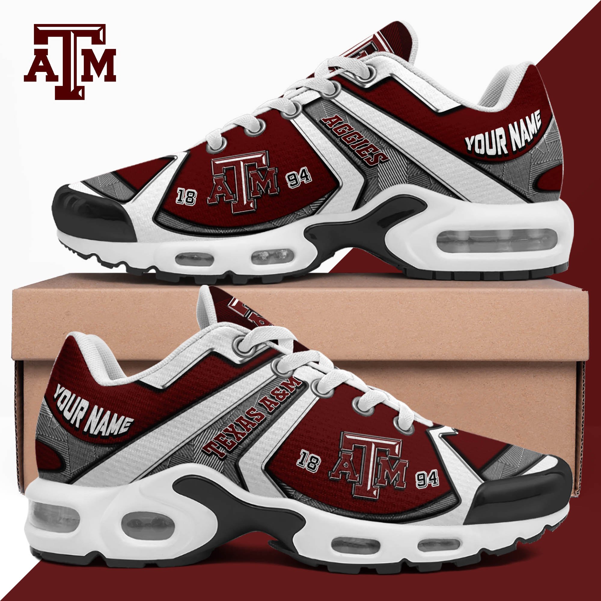 Texas A&M Aggies TN Shoes 2024 Version Custom Your Name, Sport Shoes For Lovers, Football Team Shoes, Sport Gifts For Fans, Gifts For Him ETHY-62489