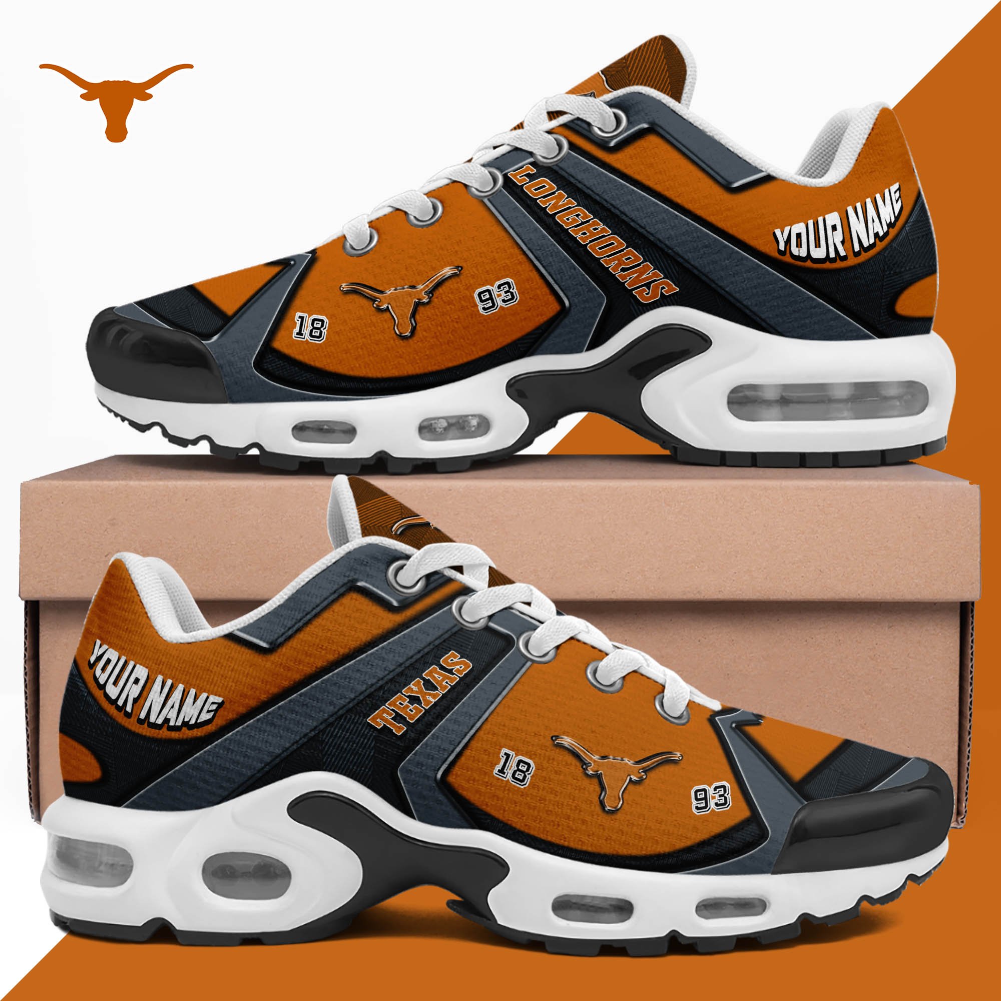 Texas Longhorns TN Shoes 2024 Version Custom Your Name, Sport Shoes For Lovers, Football Team Shoes, Sport Gifts For Fans, Gifts For Him ETHY-62489