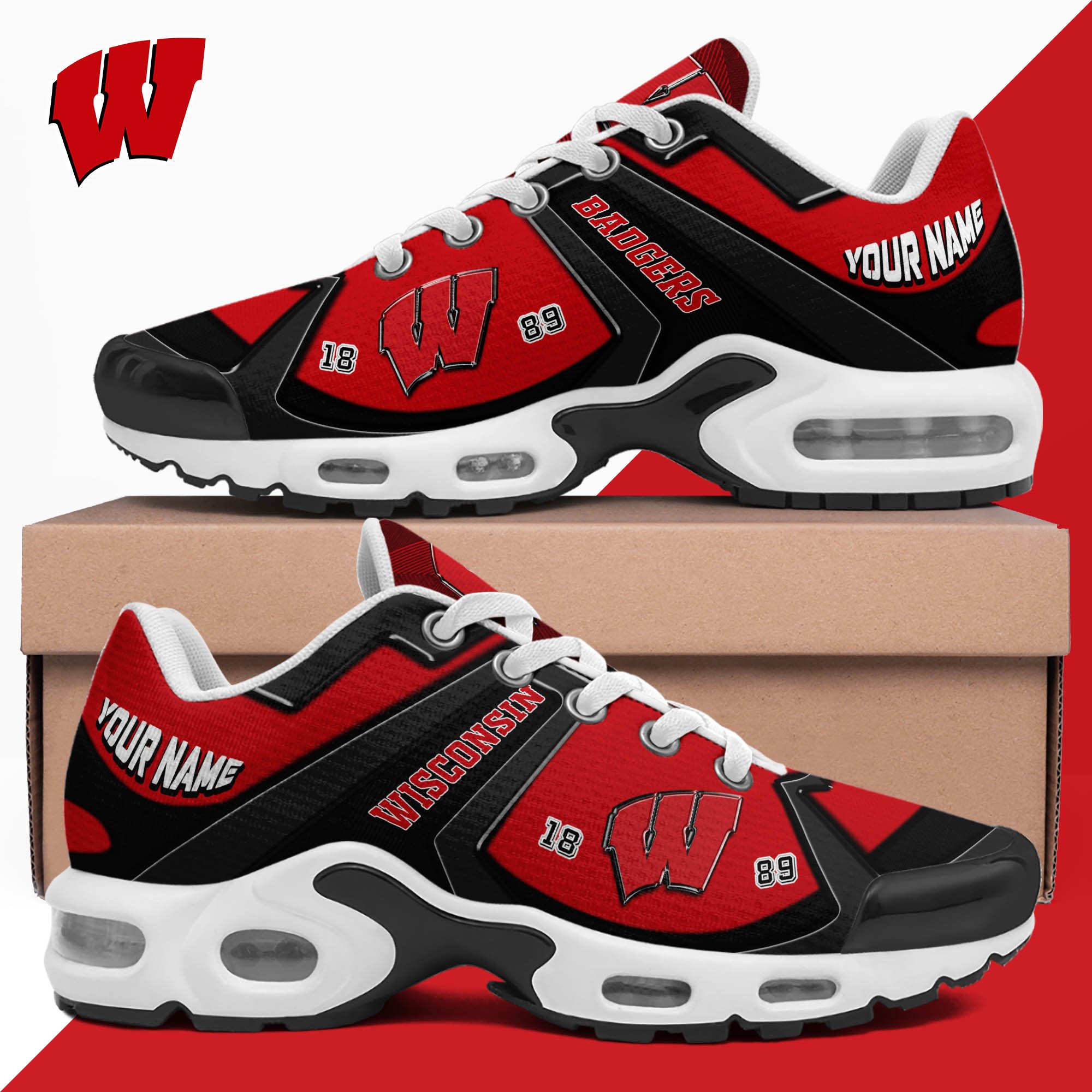 Wisconsin Badgers TN Shoes 2024 Version Custom Your Name, Sport Shoes For Lovers, Football Team Shoes, Sport Gifts For Fans, Gifts For Him ETHY-62489