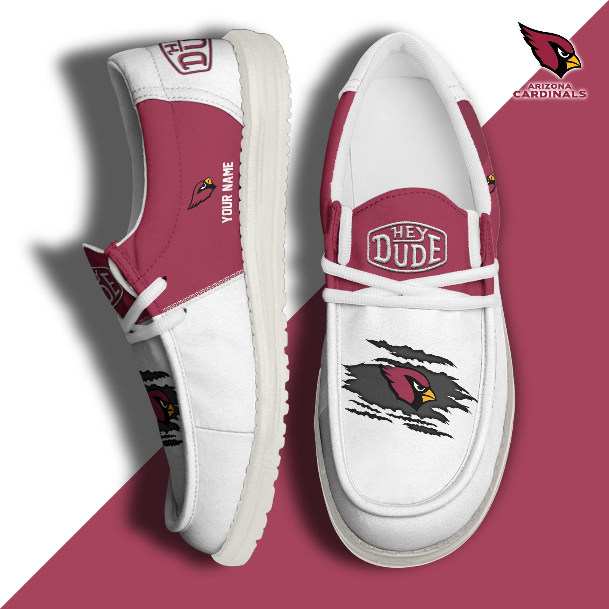 Arizona Cardinals Football Hey Dude Canvas Loafer Shoes Custom Your Name, Sport Shoes For Fan, Fan Gifts ETUA-61026