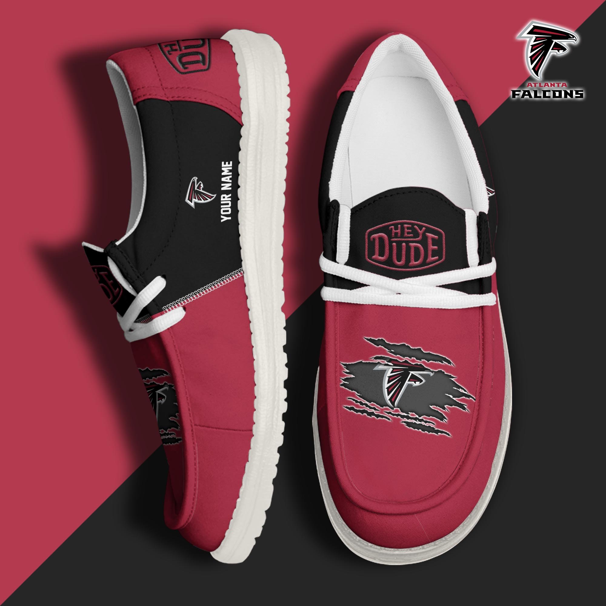 Atlanta Falcons Football Hey Dude Canvas Loafer Shoes Custom Your Name, Sport Shoes For Fan, Fan Gifts ETUA-61026