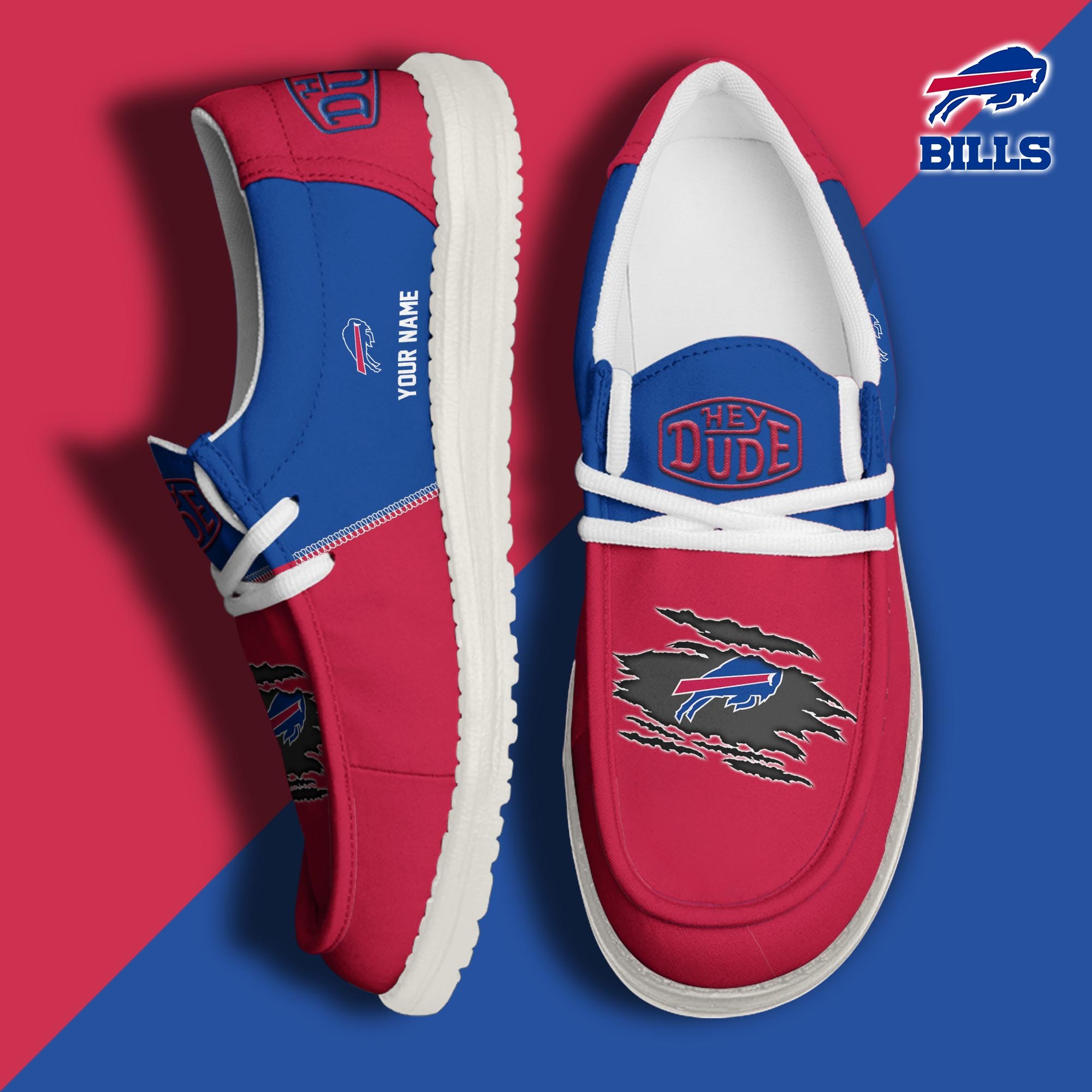 Buffalo Bills Football Hey Dude Canvas Loafer Shoes Custom Your Name, Sport Shoes For Fan, Fan Gifts ETUA-61026