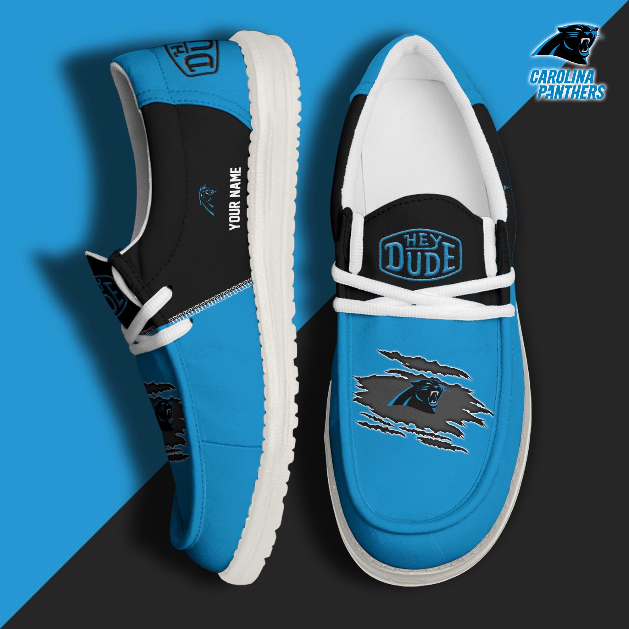 Carolina Panthers Football Hey Dude Canvas Loafer Shoes Custom Your Name, Sport Shoes For Fan, Fan Gifts ETUA-61026