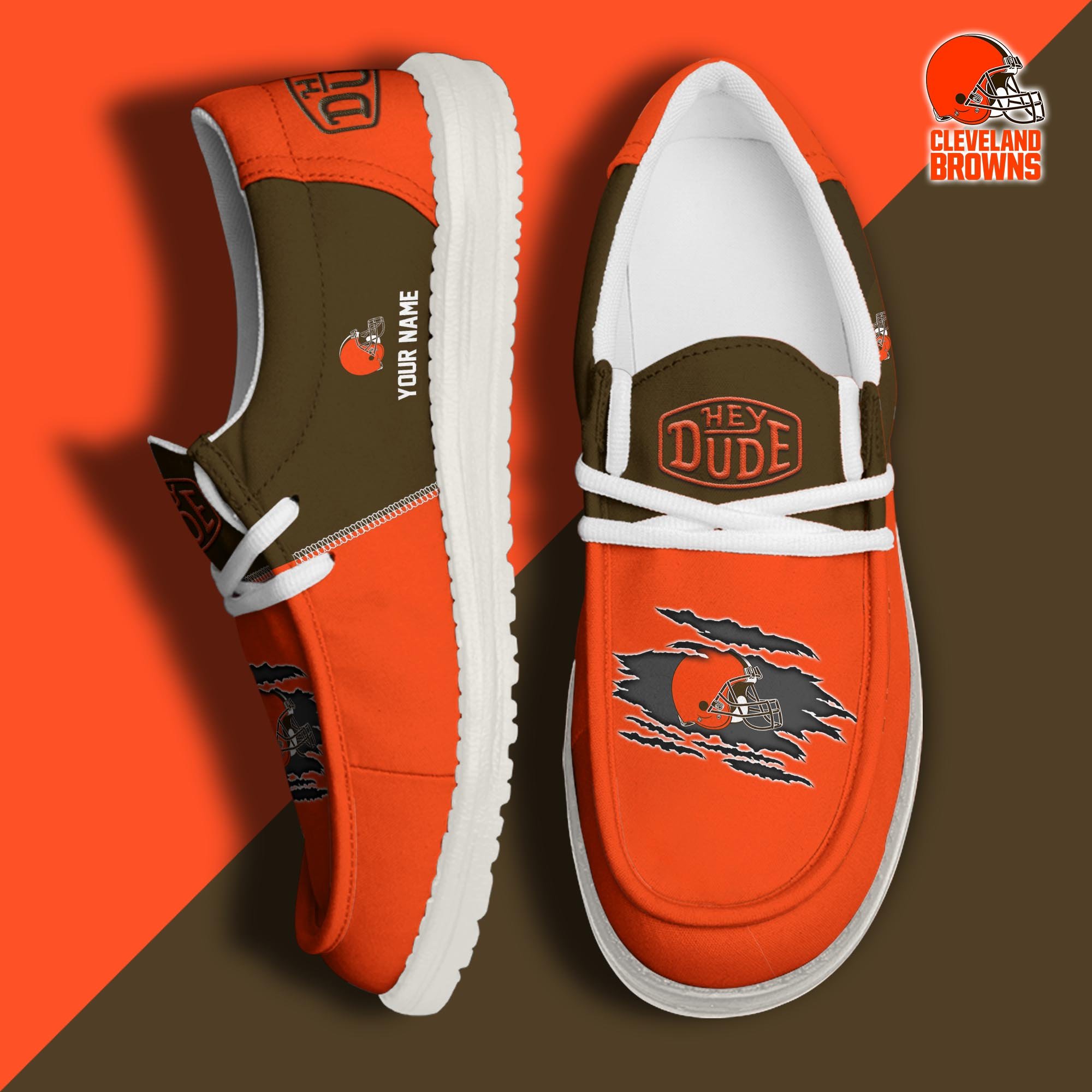 Cleveland Browns Football Hey Dude Canvas Loafer Shoes Custom Your Name, Sport Shoes For Fan, Fan Gifts ETUA-61026