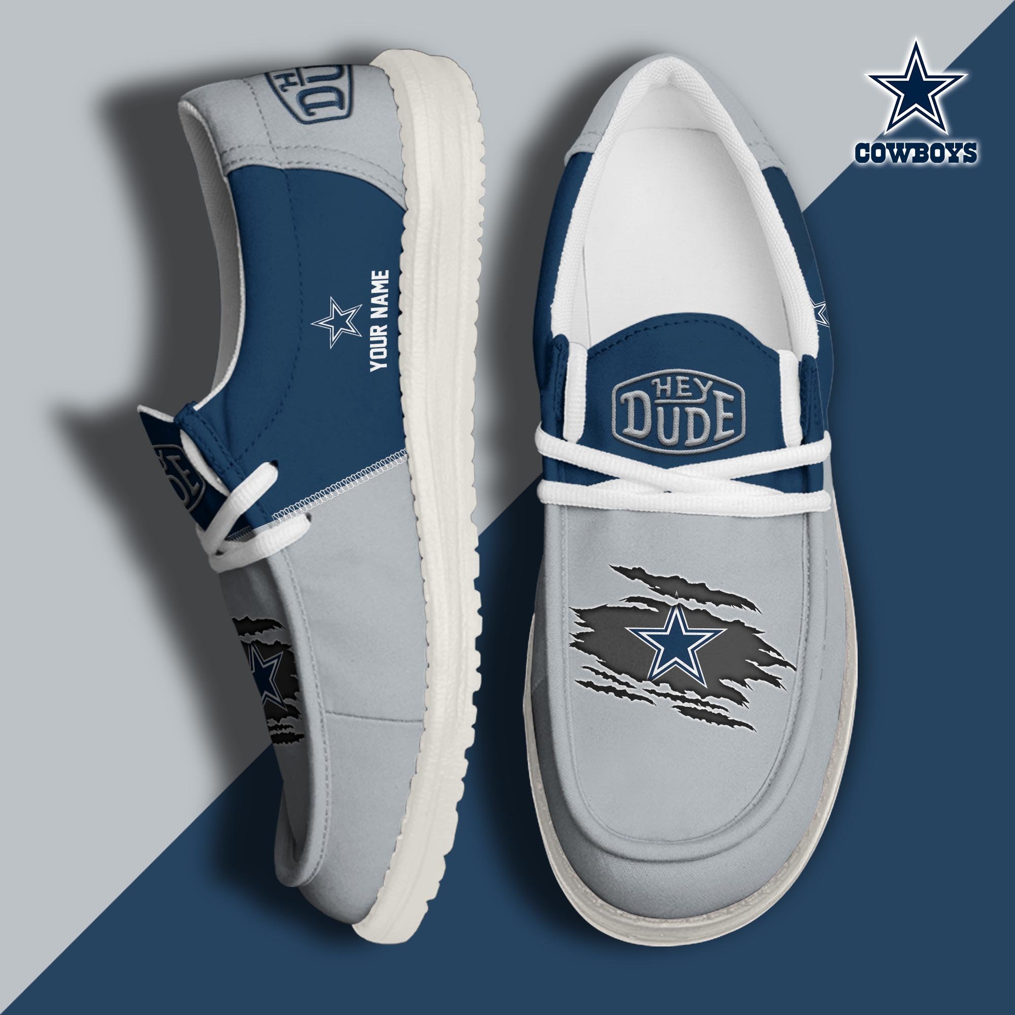 Dallas Cowboys Football Hey Dude Canvas Loafer Shoes Custom Your Name, Sport Shoes For Fan, Fan Gifts ETUA-61026