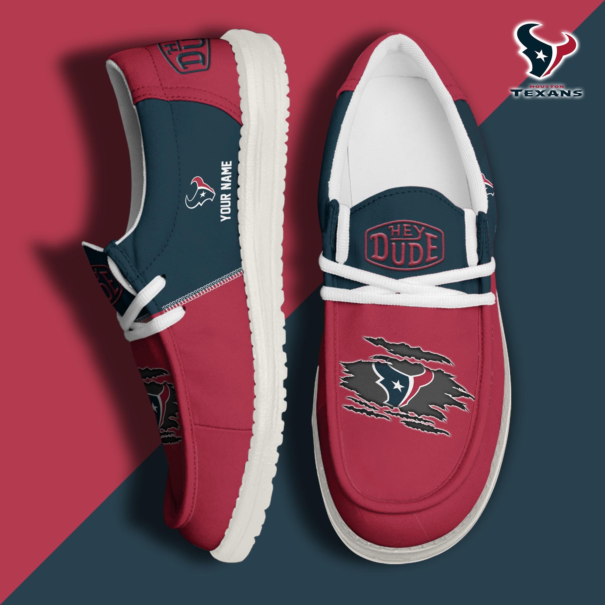 Houston Texans Football Hey Dude Canvas Loafer Shoes Custom Your Name, Sport Shoes For Fan, Fan Gifts ETUA-61026