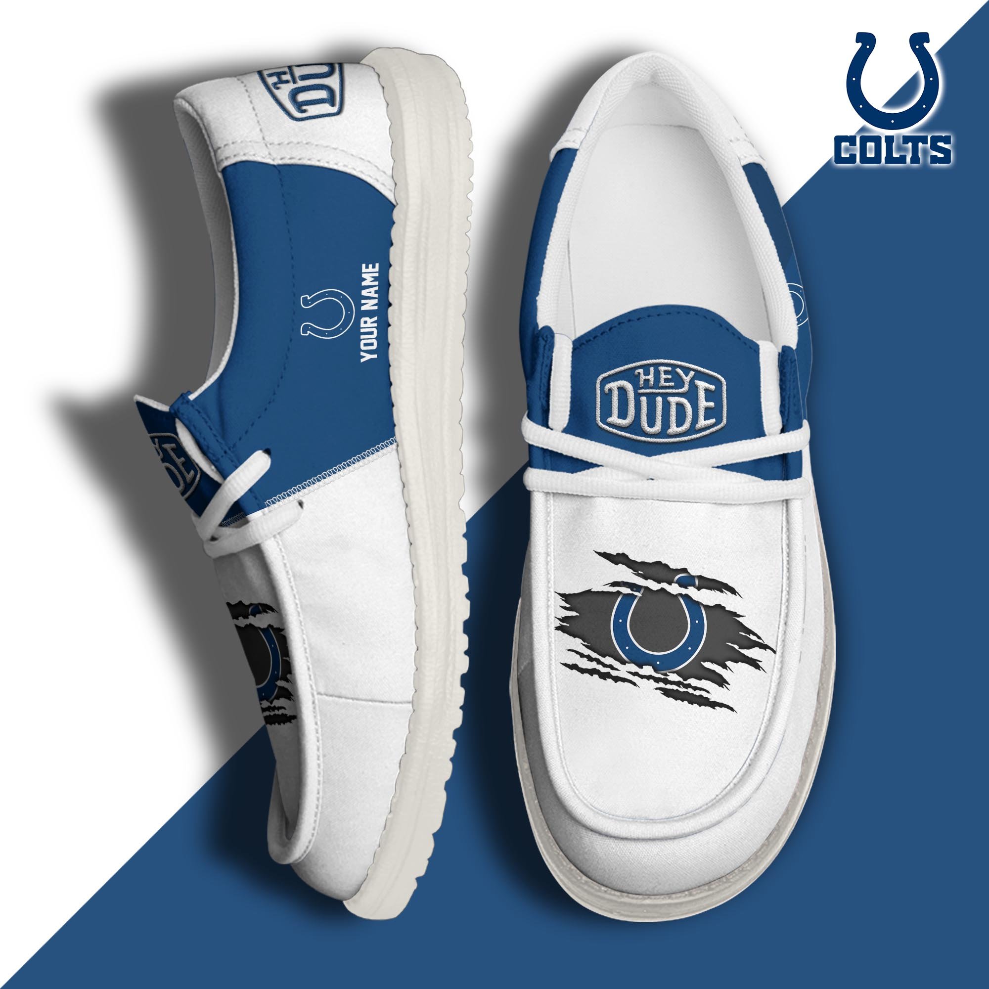 Indianapolis Colts Football Hey Dude Canvas Loafer Shoes Custom Your Name, Sport Shoes For Fan, Fan Gifts ETUA-61026