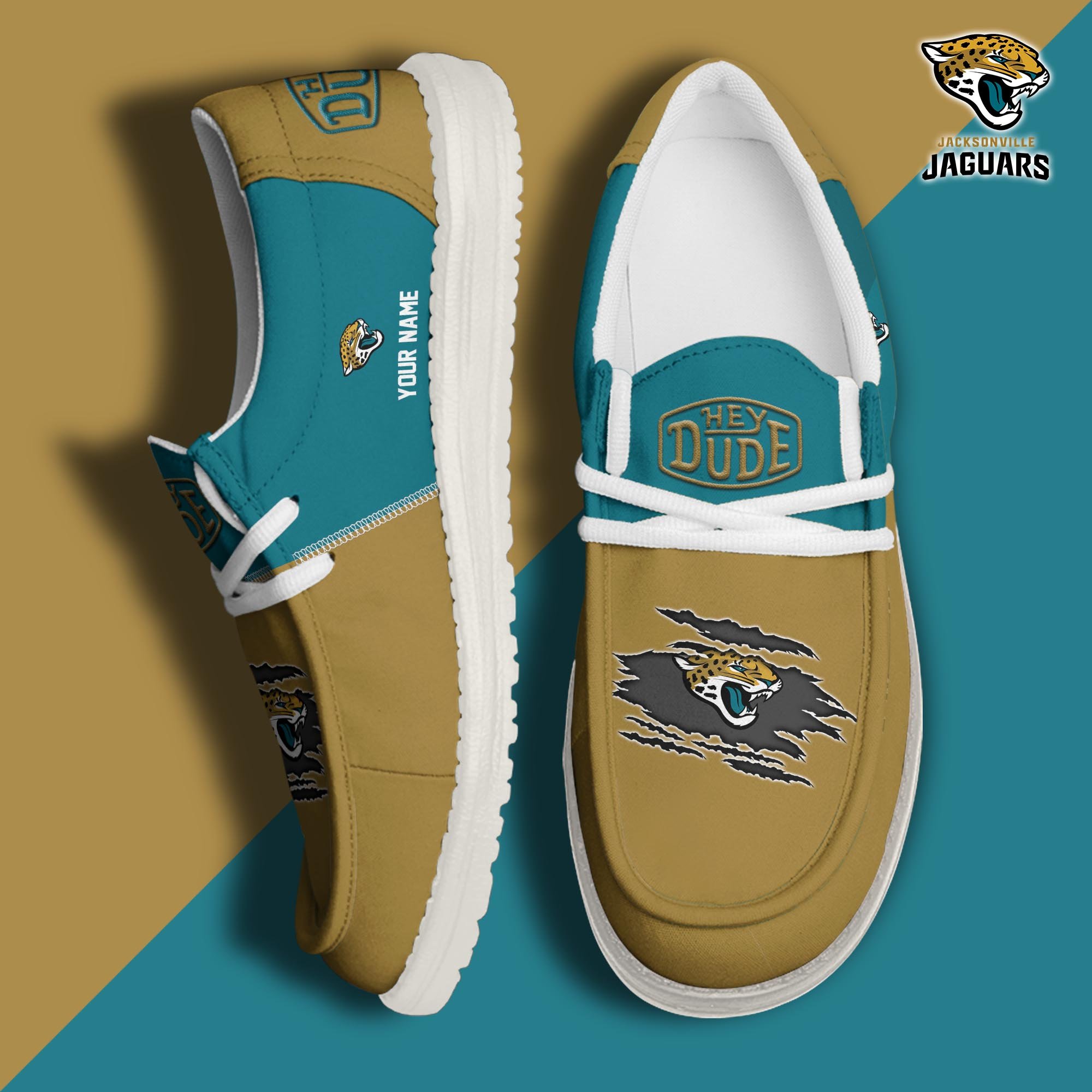 Jacksonville Jaguars Football Hey Dude Canvas Loafer Shoes Custom Your Name, Sport Shoes For Fan, Fan Gifts ETUA-61026