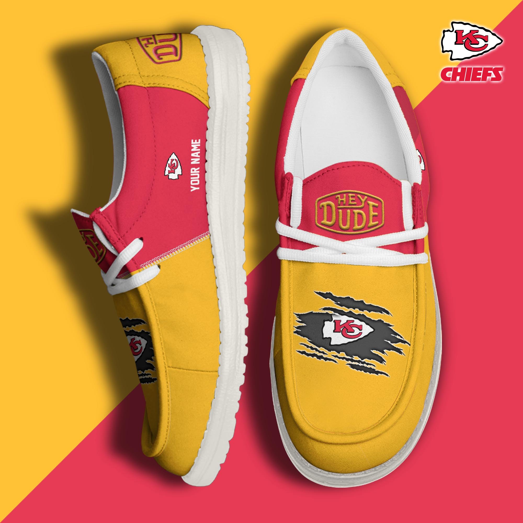 Kansas City Chiefs Football Hey Dude Canvas Loafer Shoes Custom Your Name, Sport Shoes For Fan, Fan Gifts ETUA-61026