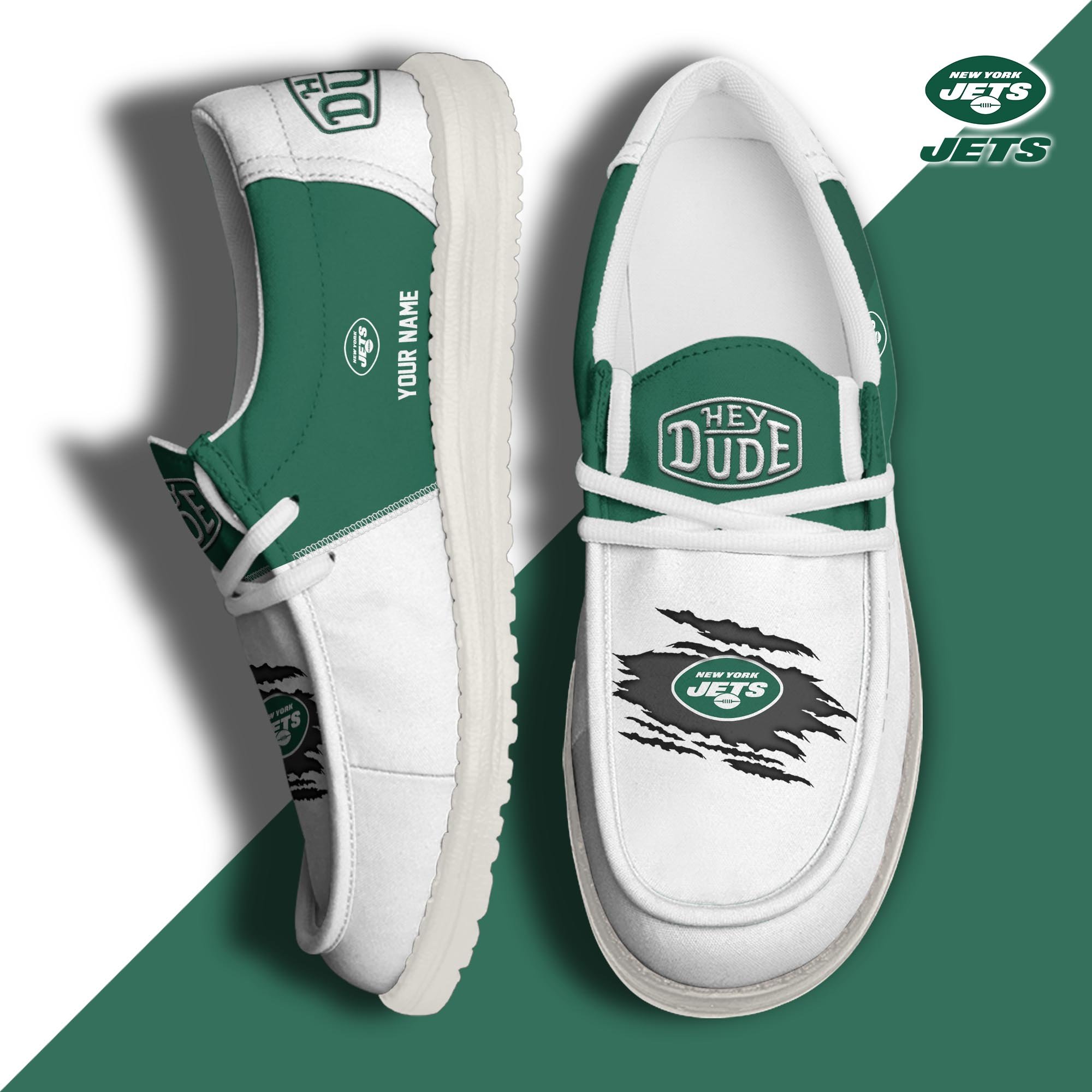 New York Jets Football Hey Dude Canvas Loafer Shoes Custom Your Name, Sport Shoes For Fan, Fan Gifts ETUA-61026