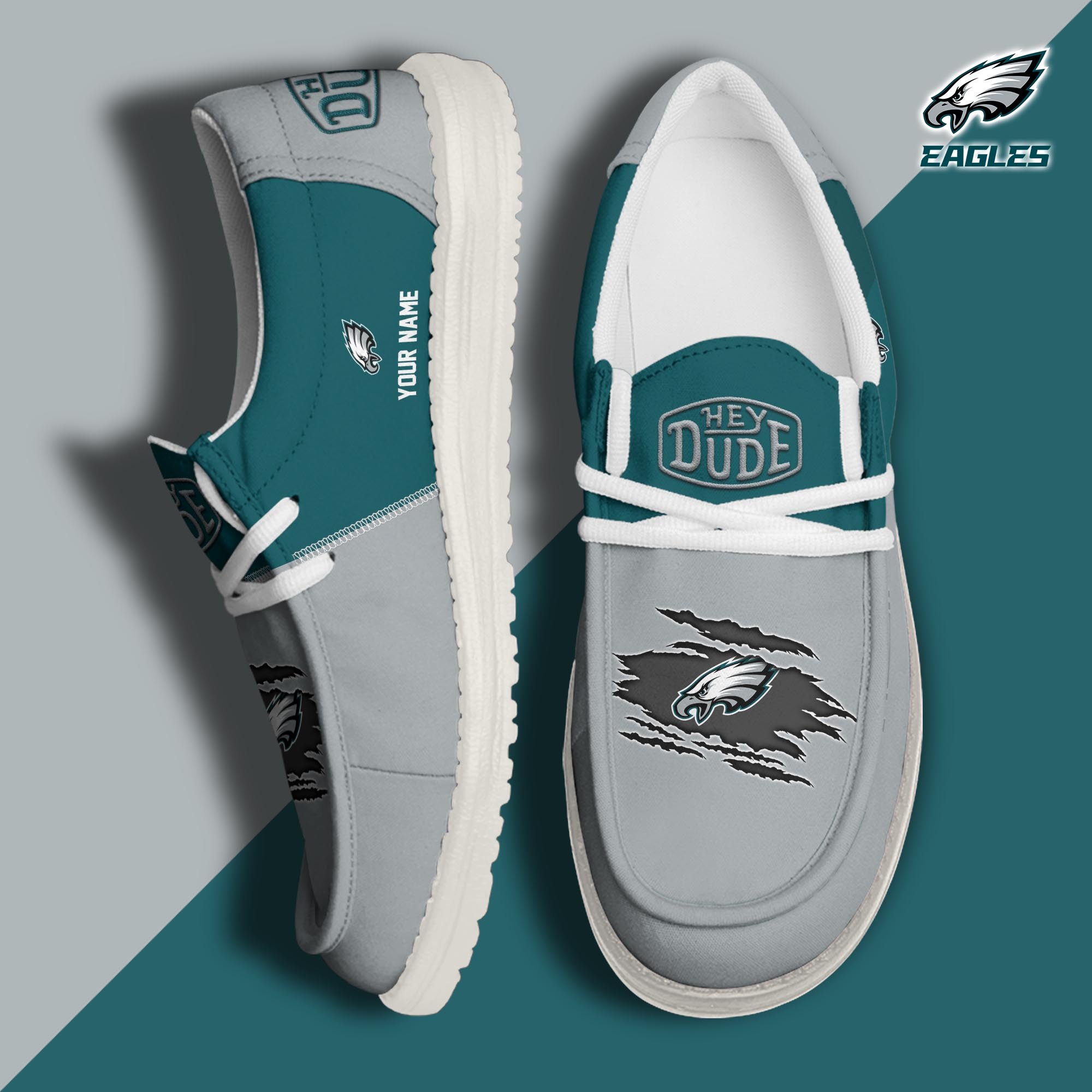 Philadelphia Eagles Football Hey Dude Canvas Loafer Shoes Custom Your Name, Sport Shoes For Fan, Fan Gifts ETUA-61026