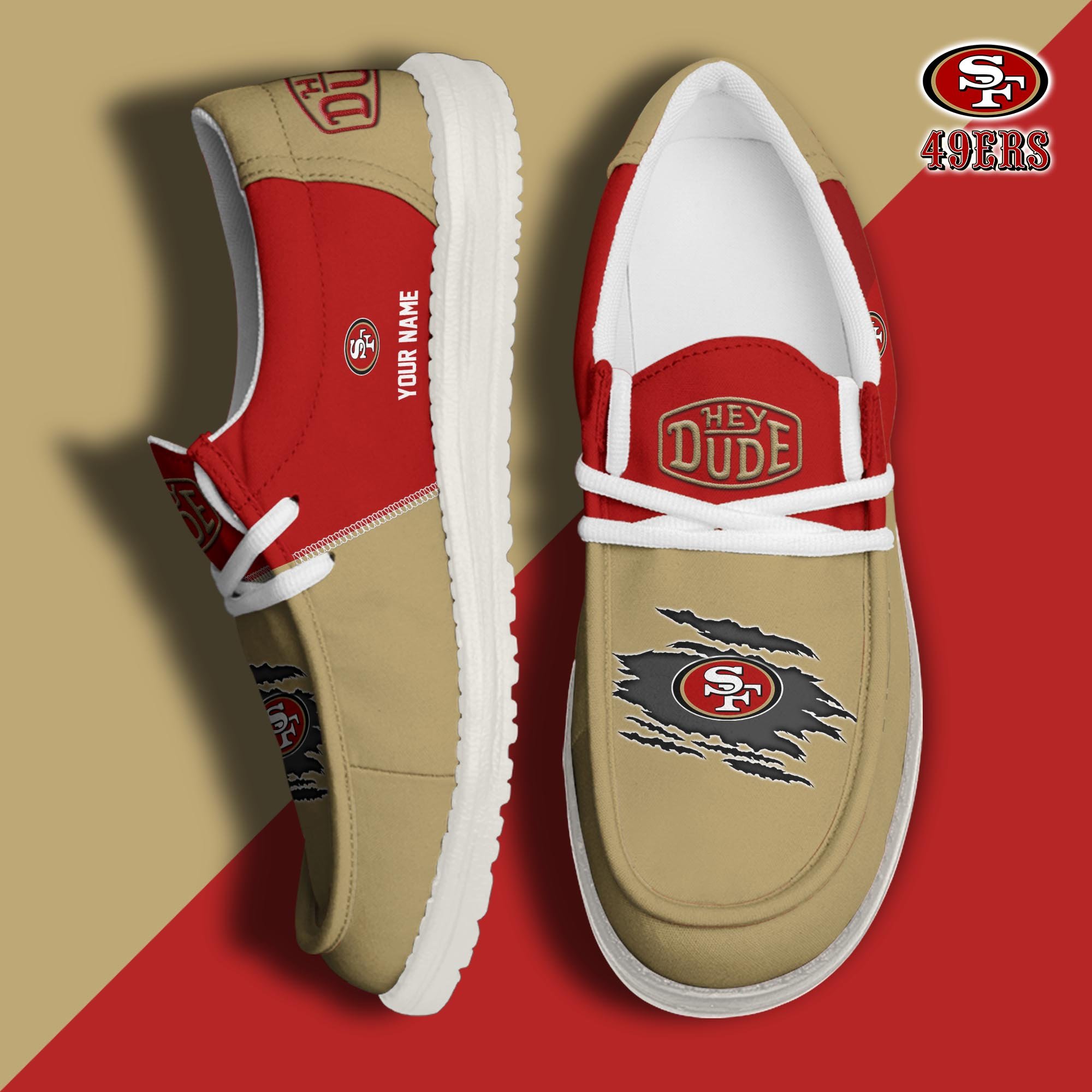 San Francisco 49ers Football Hey Dude Canvas Loafer Shoes Custom Your Name, Sport Shoes For Fan, Fan Gifts ETUA-61026