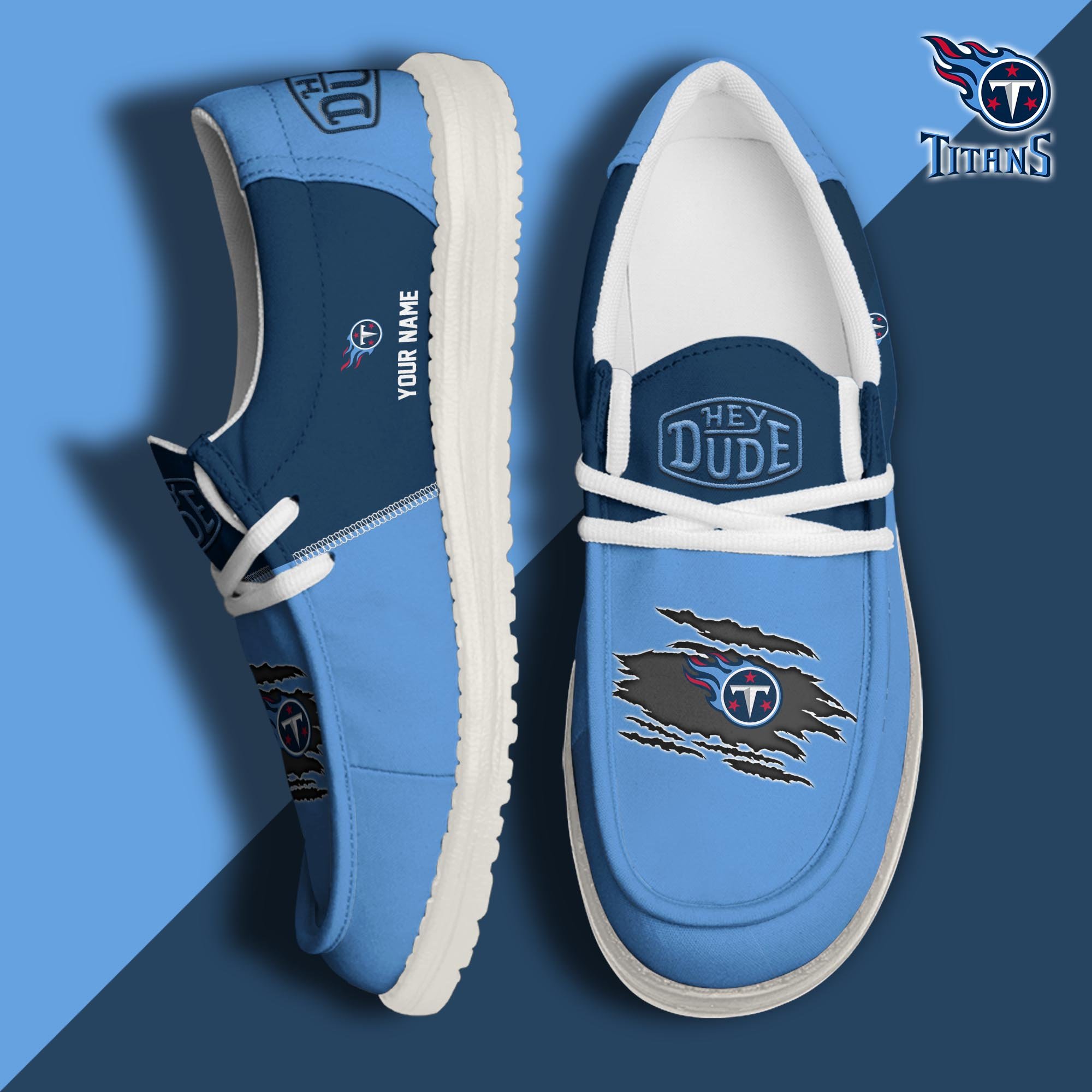 Tennessee Titans Football Hey Dude Canvas Loafer Shoes Custom Your Name, Sport Shoes For Fan, Fan Gifts ETUA-61026