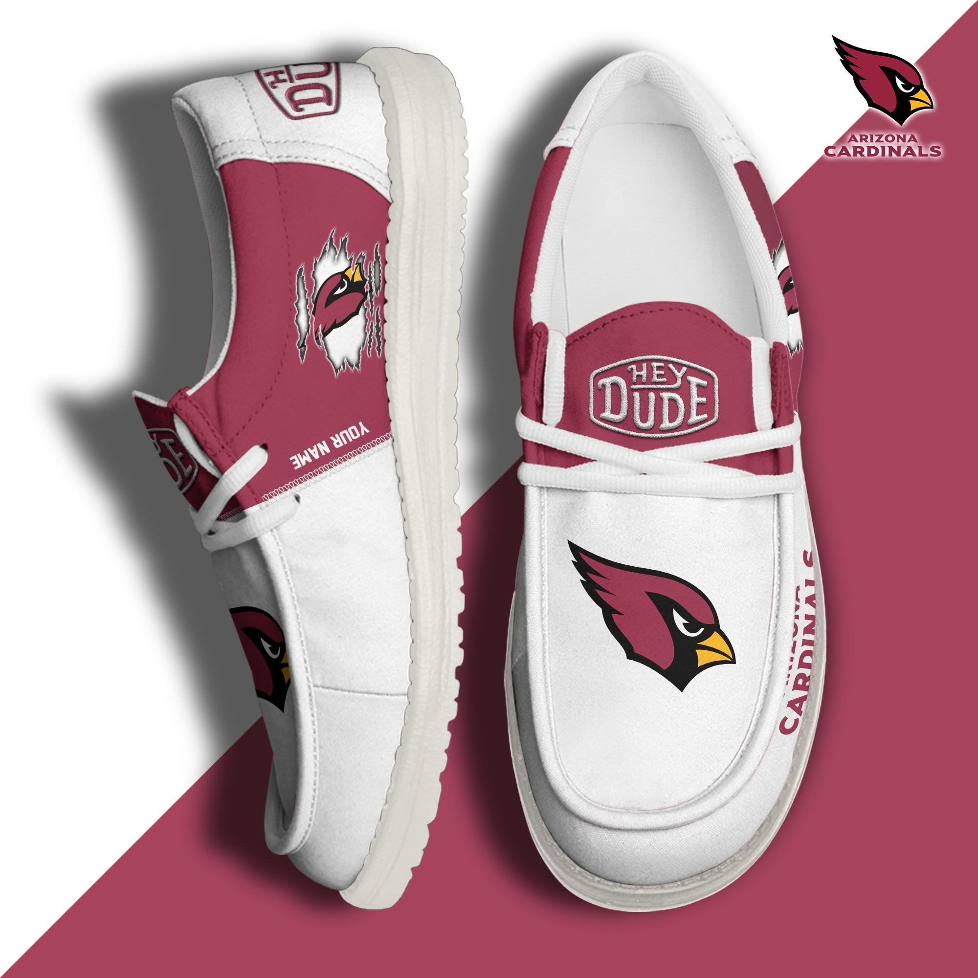 Arizona Cardinals Football Hey Dude Canvas Loafer Shoes Custom Your Name, Sport Shoes For Fan, Fan Gifts ETUA-61055