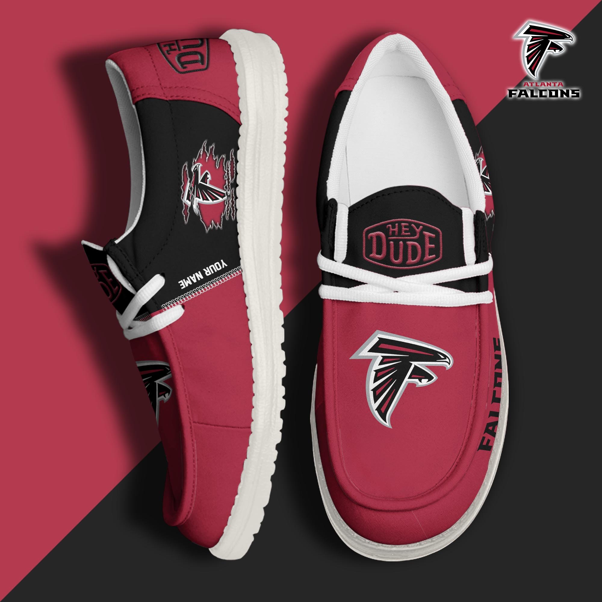 Atlanta Falcons Football Hey Dude Canvas Loafer Shoes Custom Your Name, Sport Shoes For Fan, Fan Gifts ETUA-61055