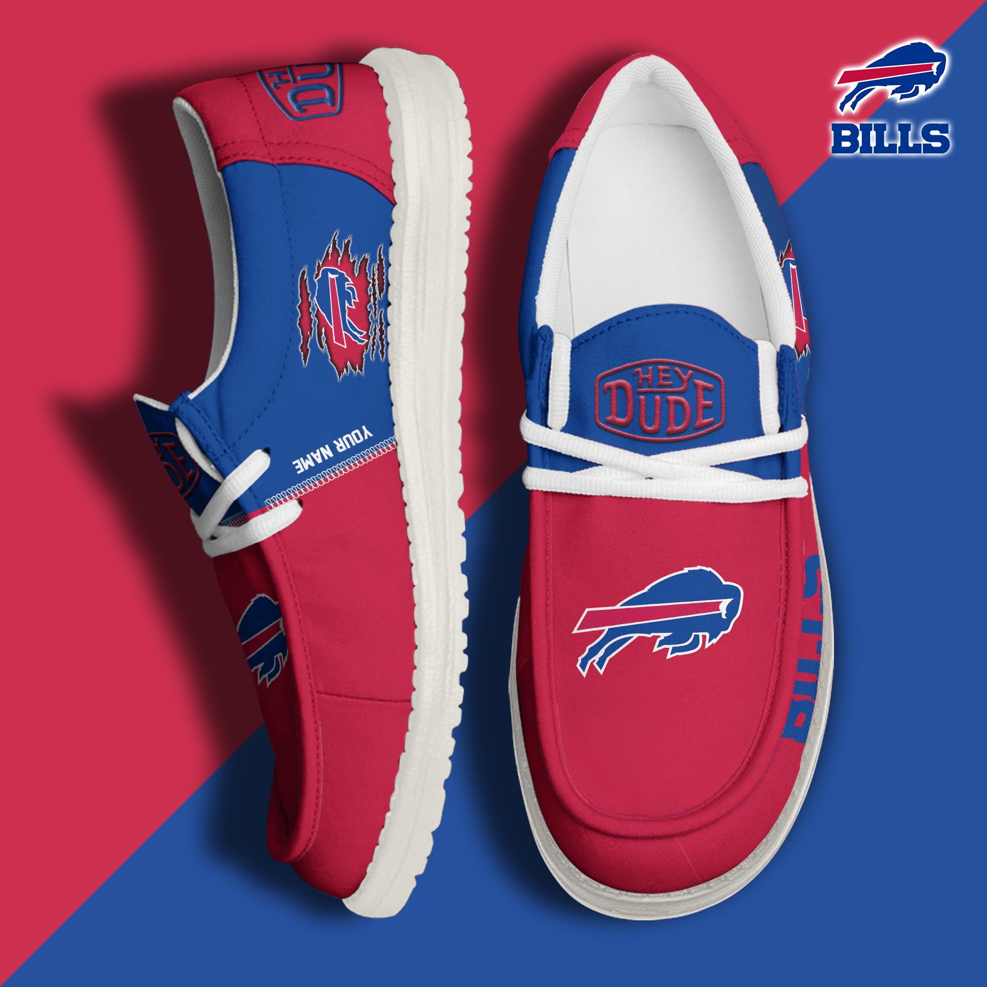 Buffalo Bills Football Hey Dude Canvas Loafer Shoes Custom Your Name, Sport Shoes For Fan, Fan Gifts ETUA-61055