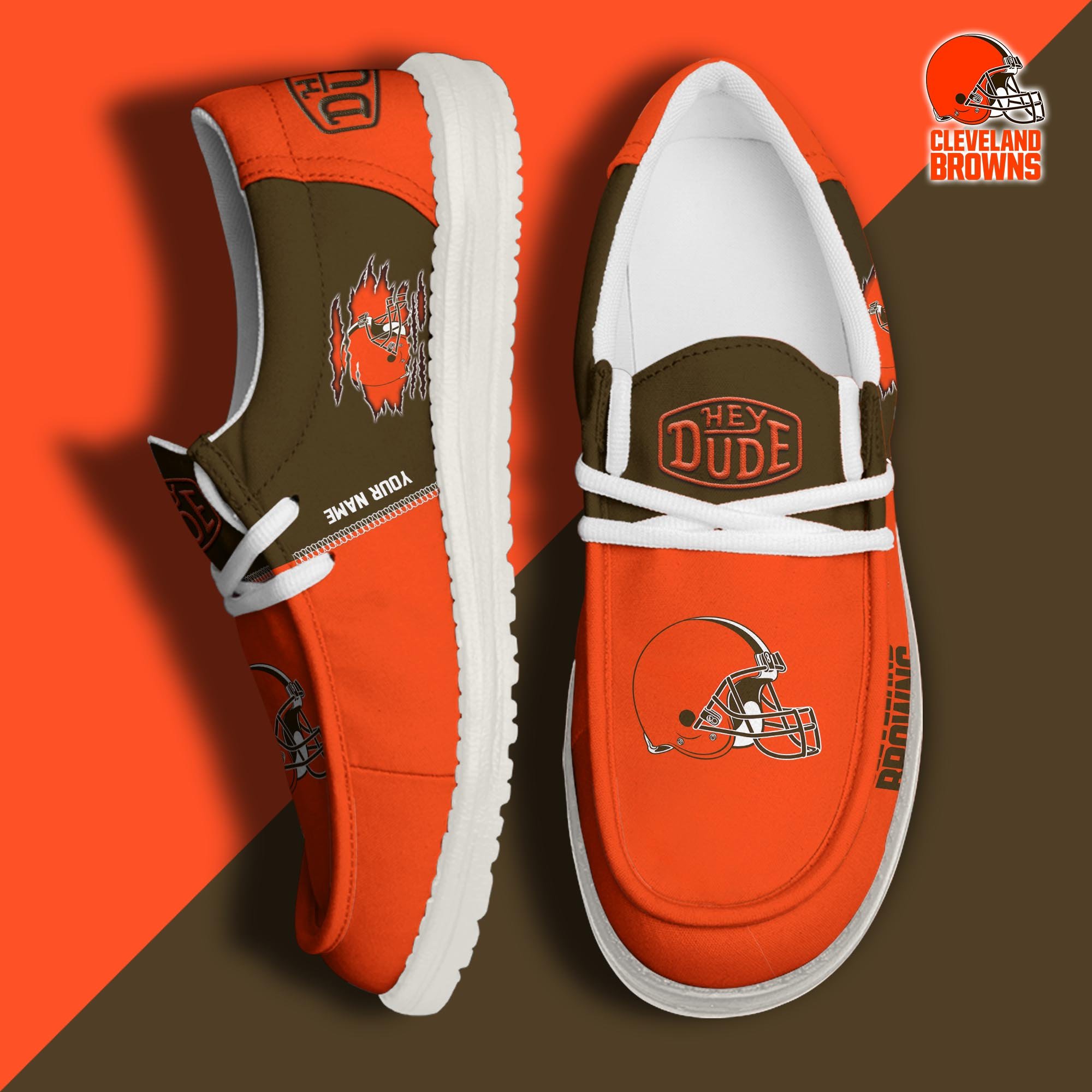 Cleveland Browns Football Hey Dude Canvas Loafer Shoes Custom Your Name, Sport Shoes For Fan, Fan Gifts ETUA-61055