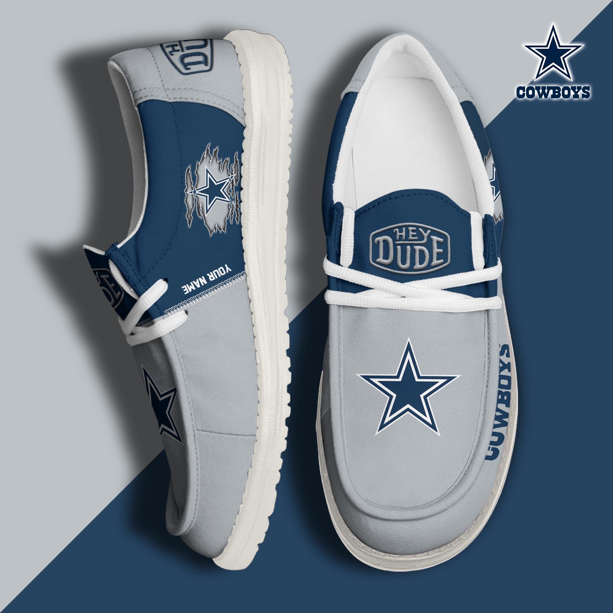 Dallas Cowboys Football Hey Dude Canvas Loafer Shoes Custom Your Name, Sport Shoes For Fan, Fan Gifts ETUA-61055