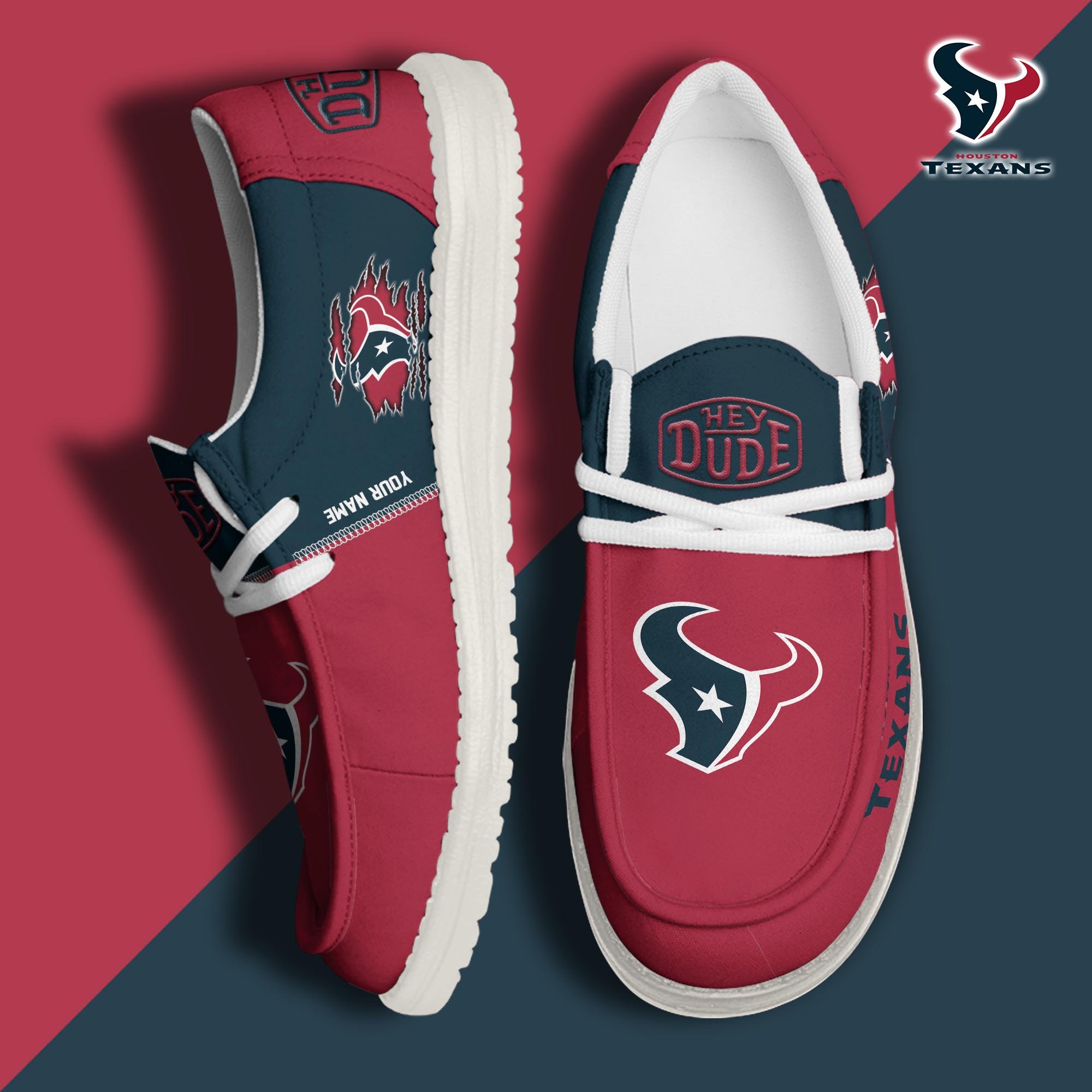 Houston Texans Football Hey Dude Canvas Loafer Shoes Custom Your Name, Sport Shoes For Fan, Fan Gifts ETUA-61055