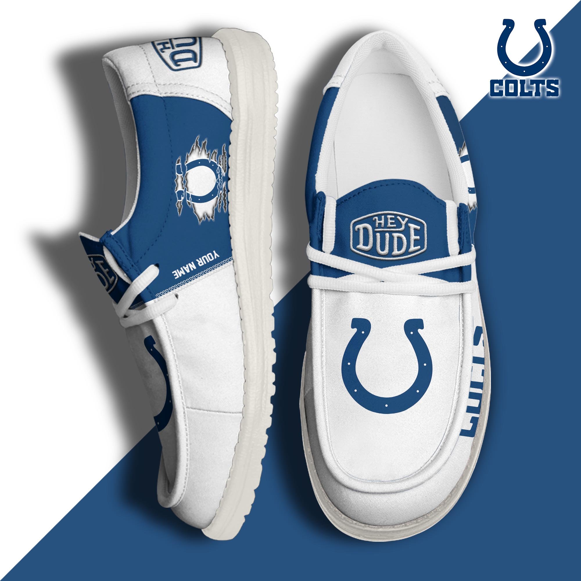 Indianapolis Colts Football Hey Dude Canvas Loafer Shoes Custom Your Name, Sport Shoes For Fan, Fan Gifts ETUA-61055