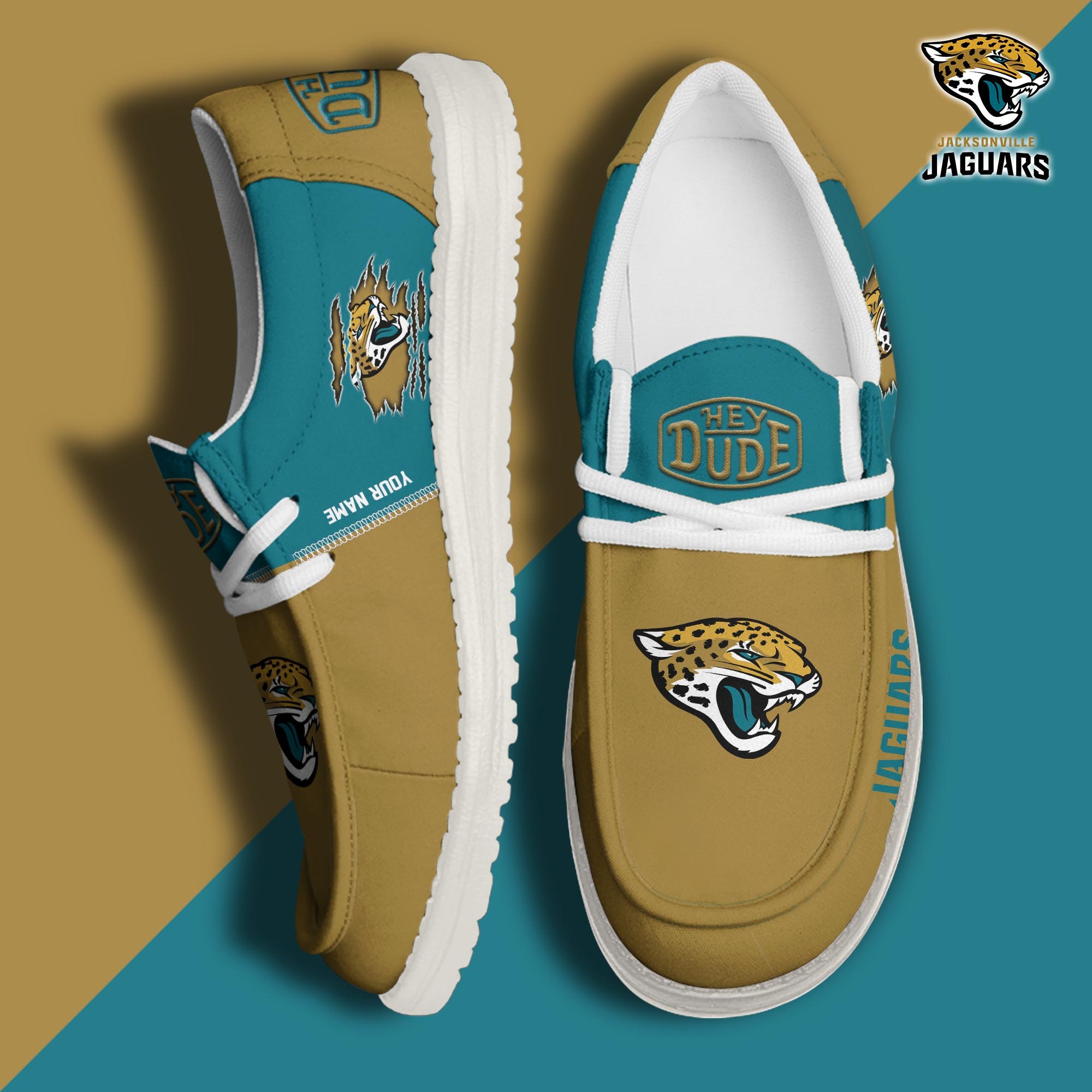 Jacksonville Jaguars Football Hey Dude Canvas Loafer Shoes Custom Your Name, Sport Shoes For Fan, Fan Gifts ETUA-61055