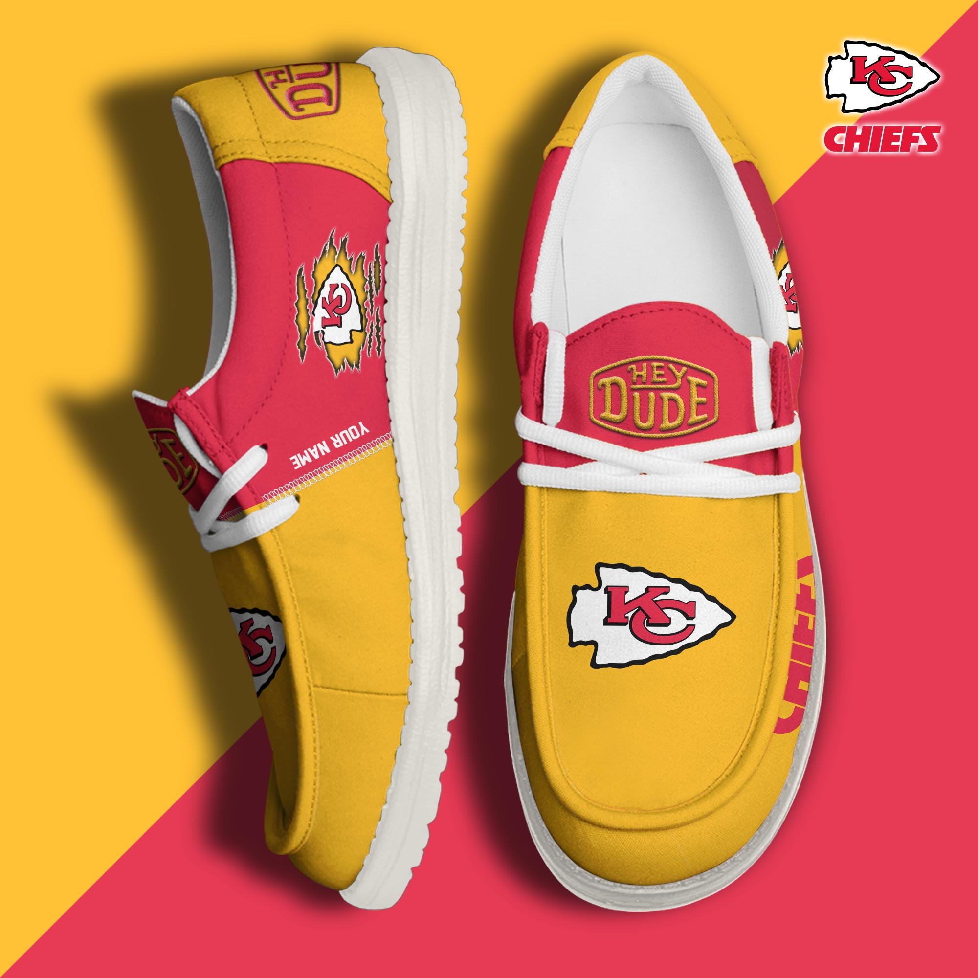 Kansas City Chiefs Football Hey Dude Canvas Loafer Shoes Custom Your Name, Sport Shoes For Fan, Fan Gifts ETUA-61055