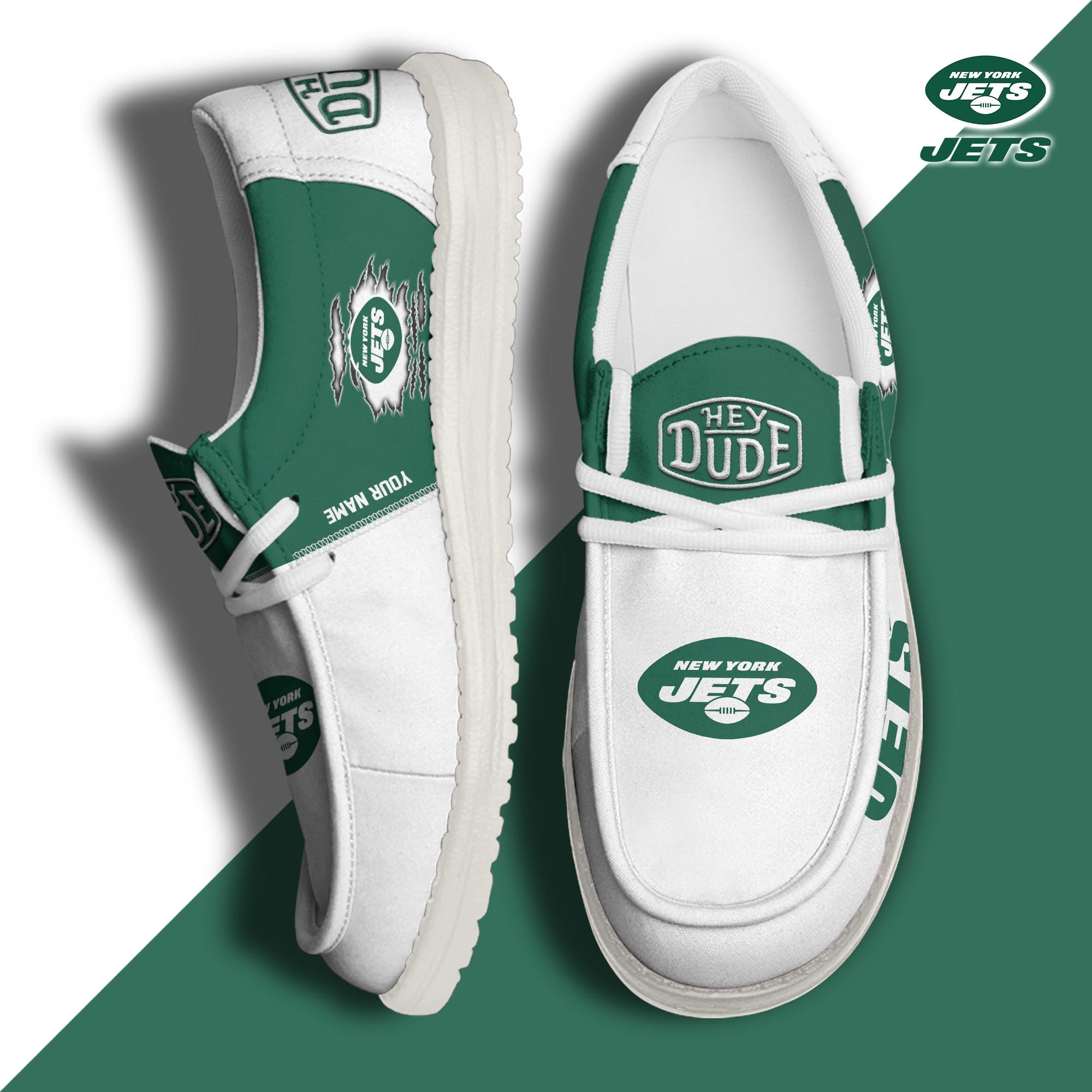 New York Jets Football Hey Dude Canvas Loafer Shoes Custom Your Name, Sport Shoes For Fan, Fan Gifts ETUA-61055