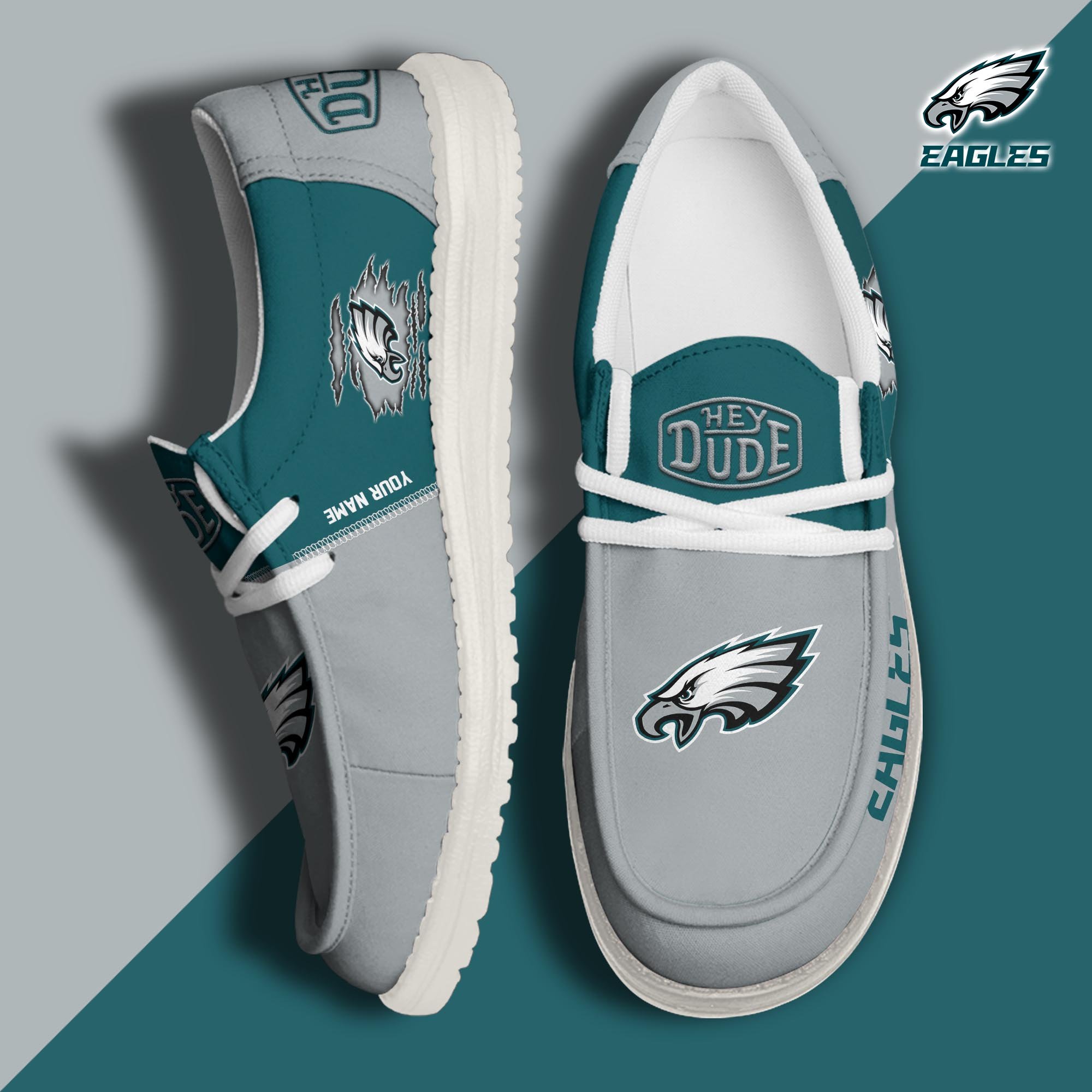 Philadelphia Eagles Football Hey Dude Canvas Loafer Shoes Custom Your Name, Sport Shoes For Fan, Fan Gifts ETUA-61055