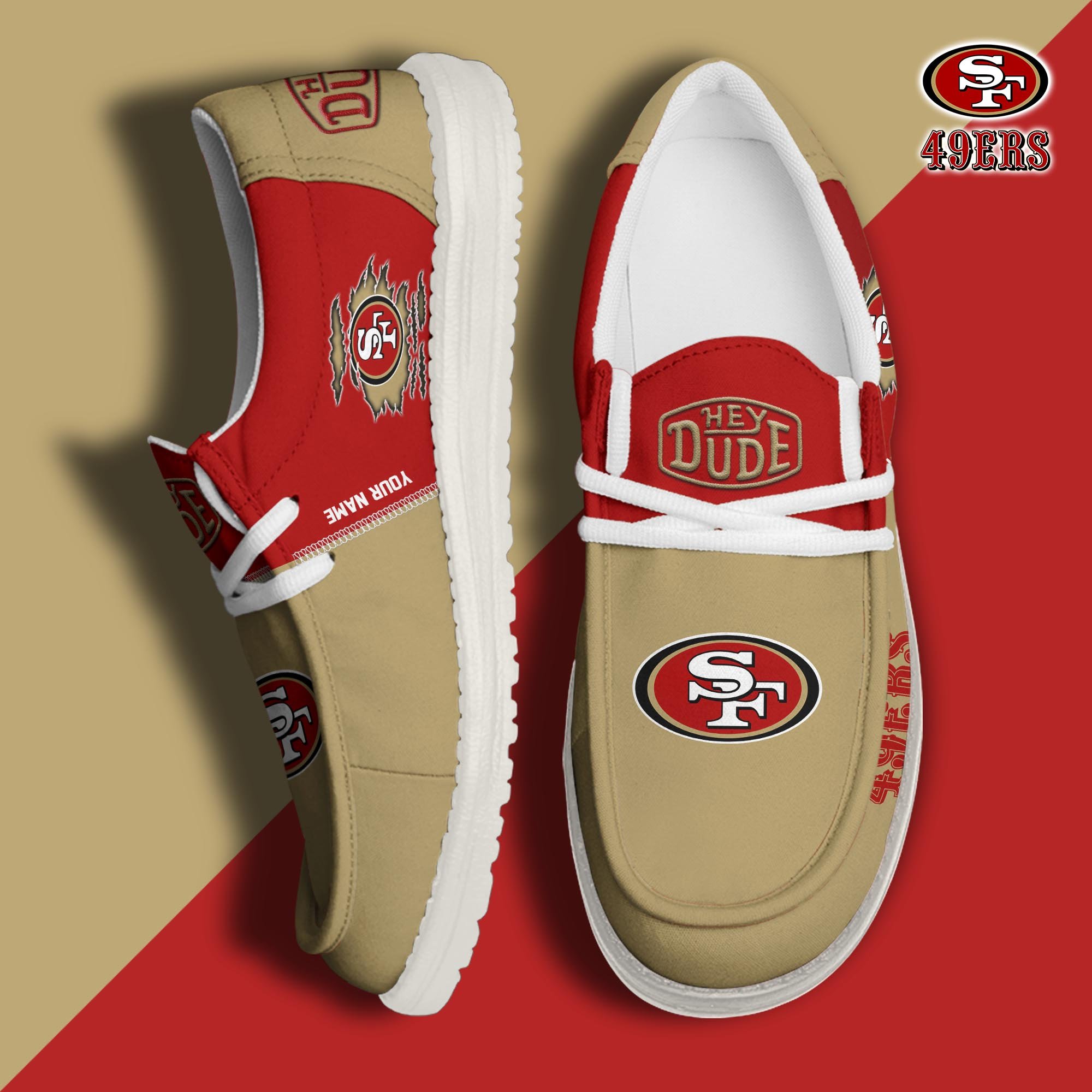 San Francisco 49ers Football Hey Dude Canvas Loafer Shoes Custom Your Name, Sport Shoes For Fan, Fan Gifts ETUA-61055