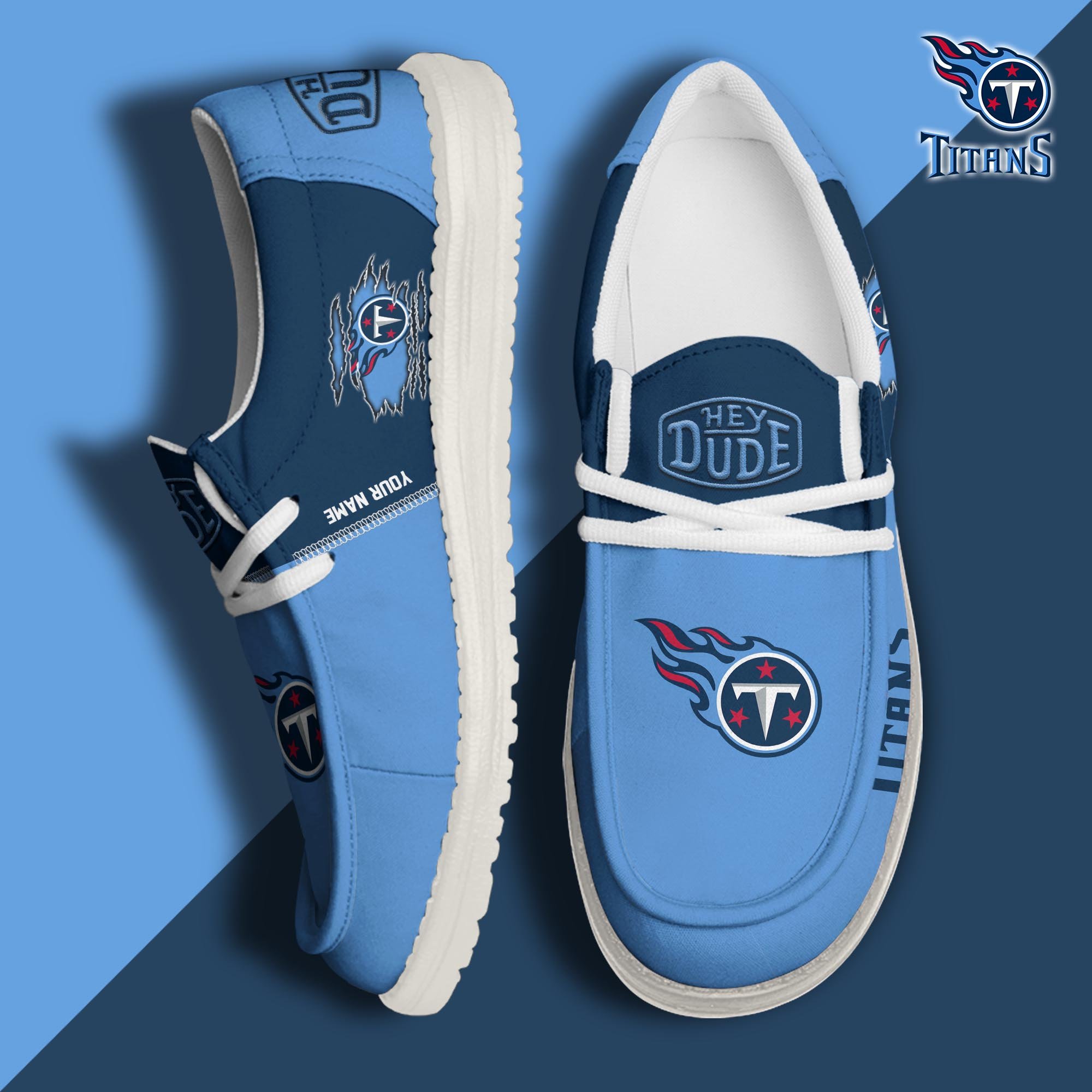 Tennessee Titans Football Hey Dude Canvas Loafer Shoes Custom Your Name, Sport Shoes For Fan, Fan Gifts ETUA-61055