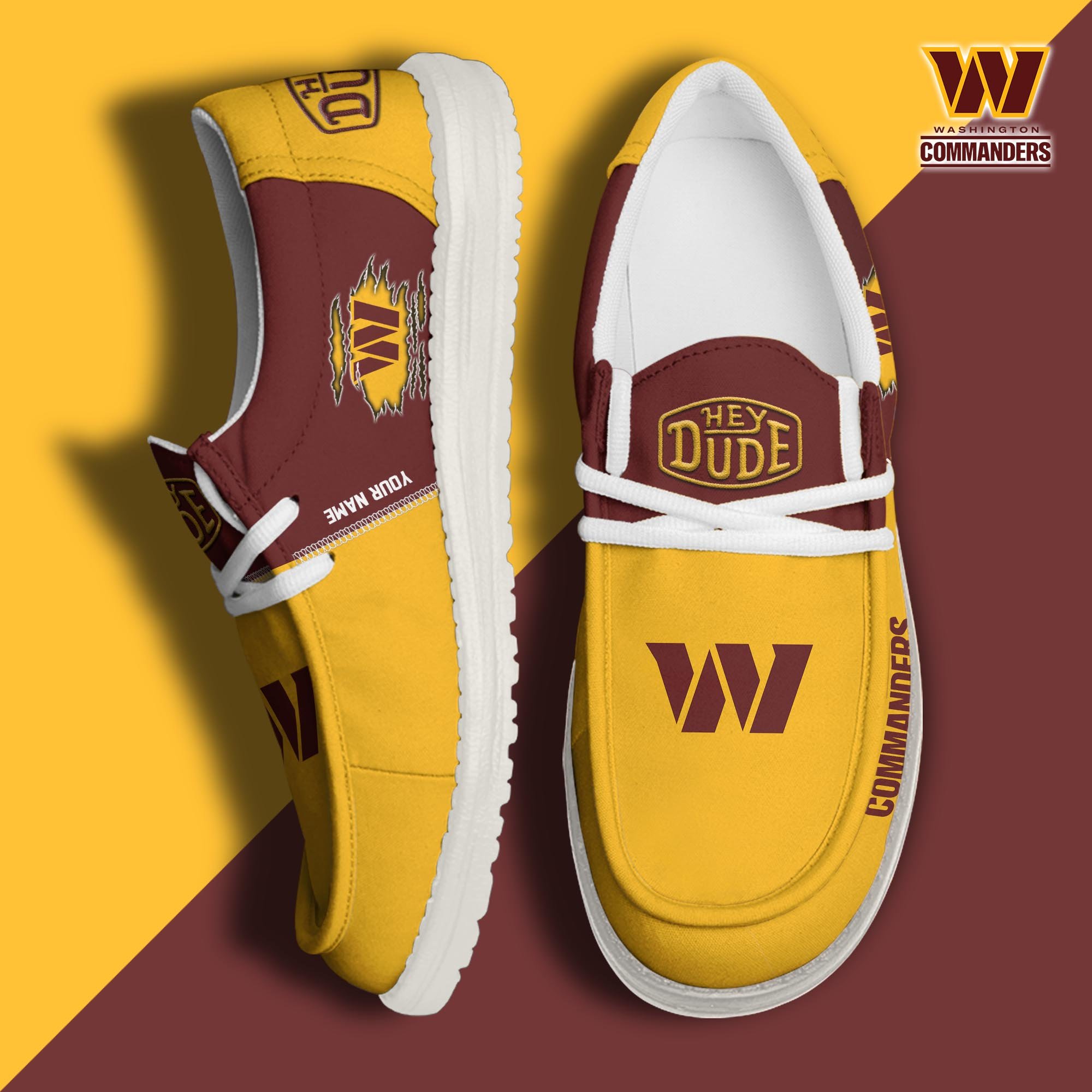 Washington Commanders Football Hey Dude Canvas Loafer Shoes Custom Your Name, Sport Shoes For Fan, Fan Gifts ETUA-61055