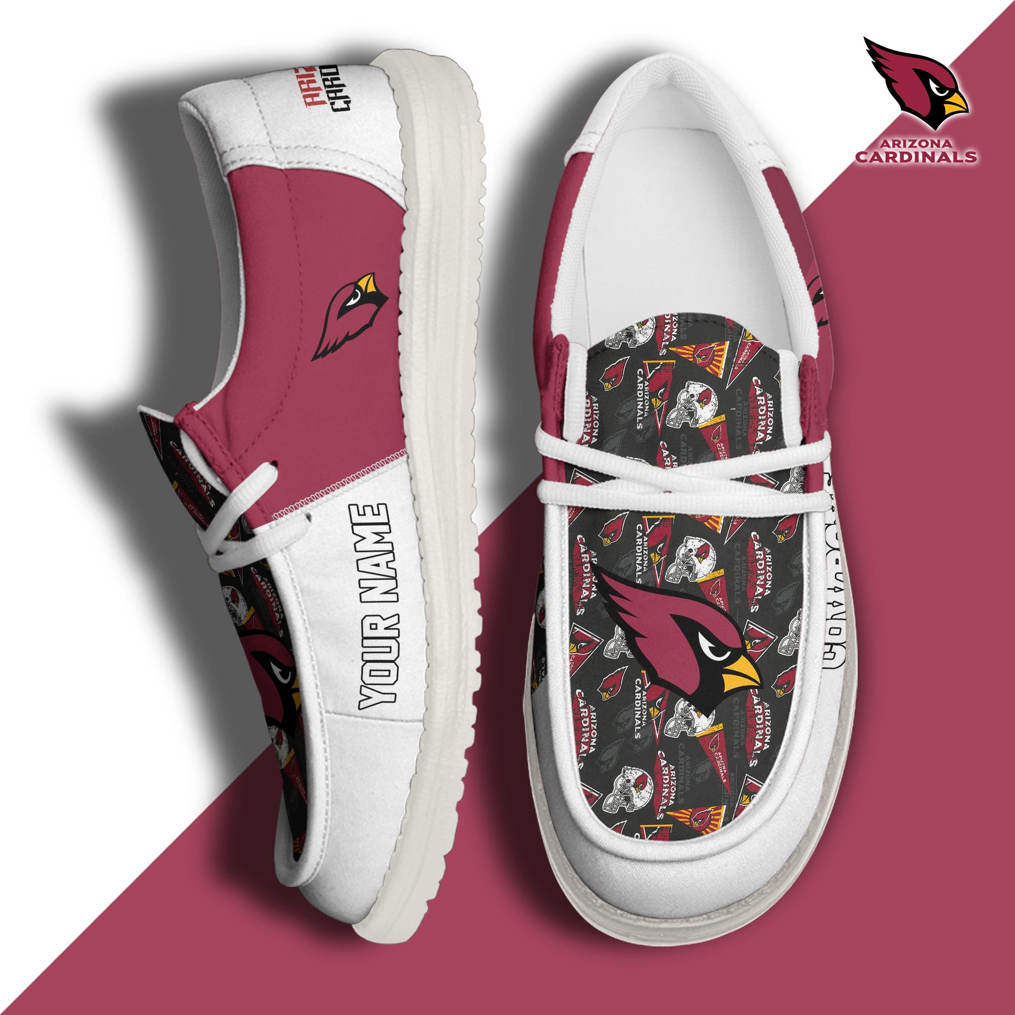 Arizona Cardinals Football Hey Dude Canvas Loafer Shoes Custom Your Name, Sport Shoes For Fan, Fan Gifts ETUA-61098