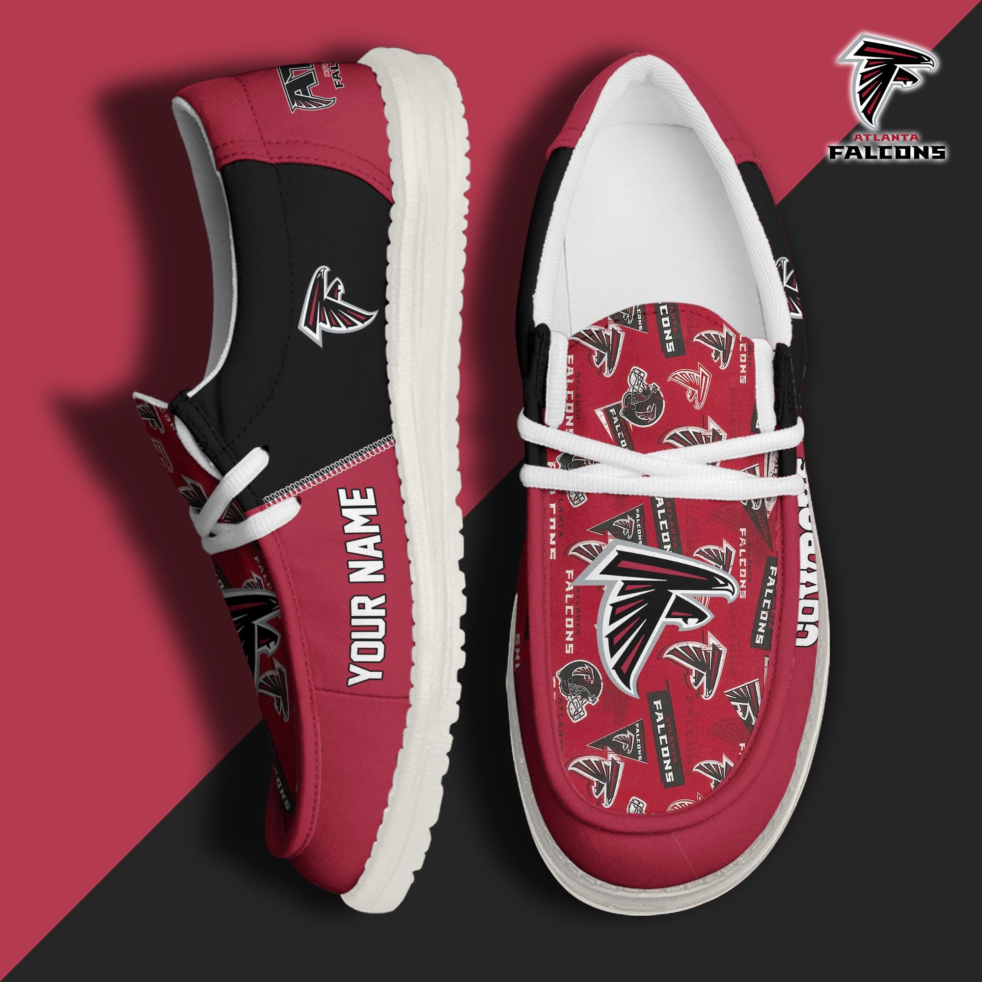 Atlanta Falcons Football Hey Dude Canvas Loafer Shoes Custom Your Name, Sport Shoes For Fan, Fan Gifts ETUA-61098