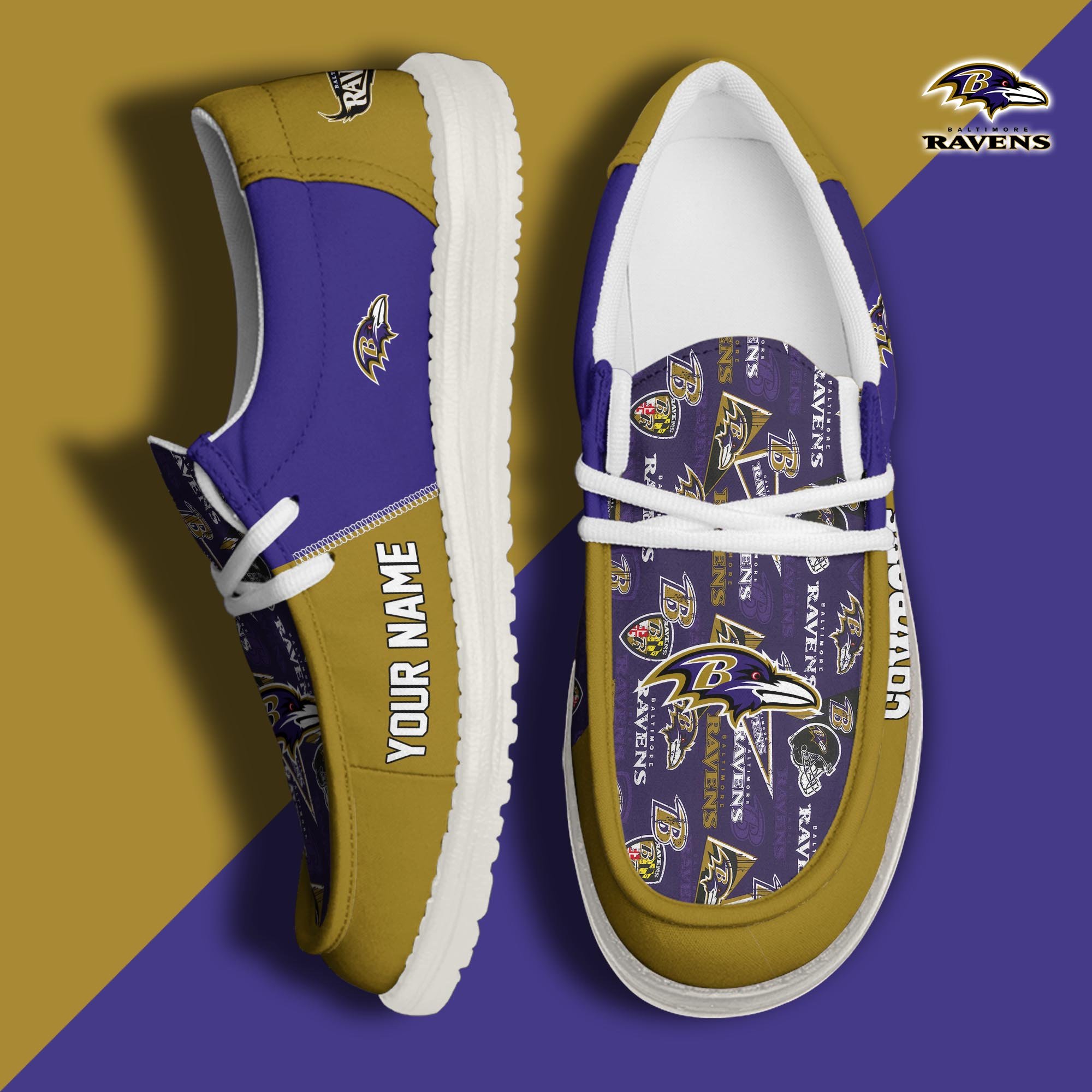 Baltimore Ravens Football Hey Dude Canvas Loafer Shoes Custom Your Name, Sport Shoes For Fan, Fan Gifts ETUA-61098