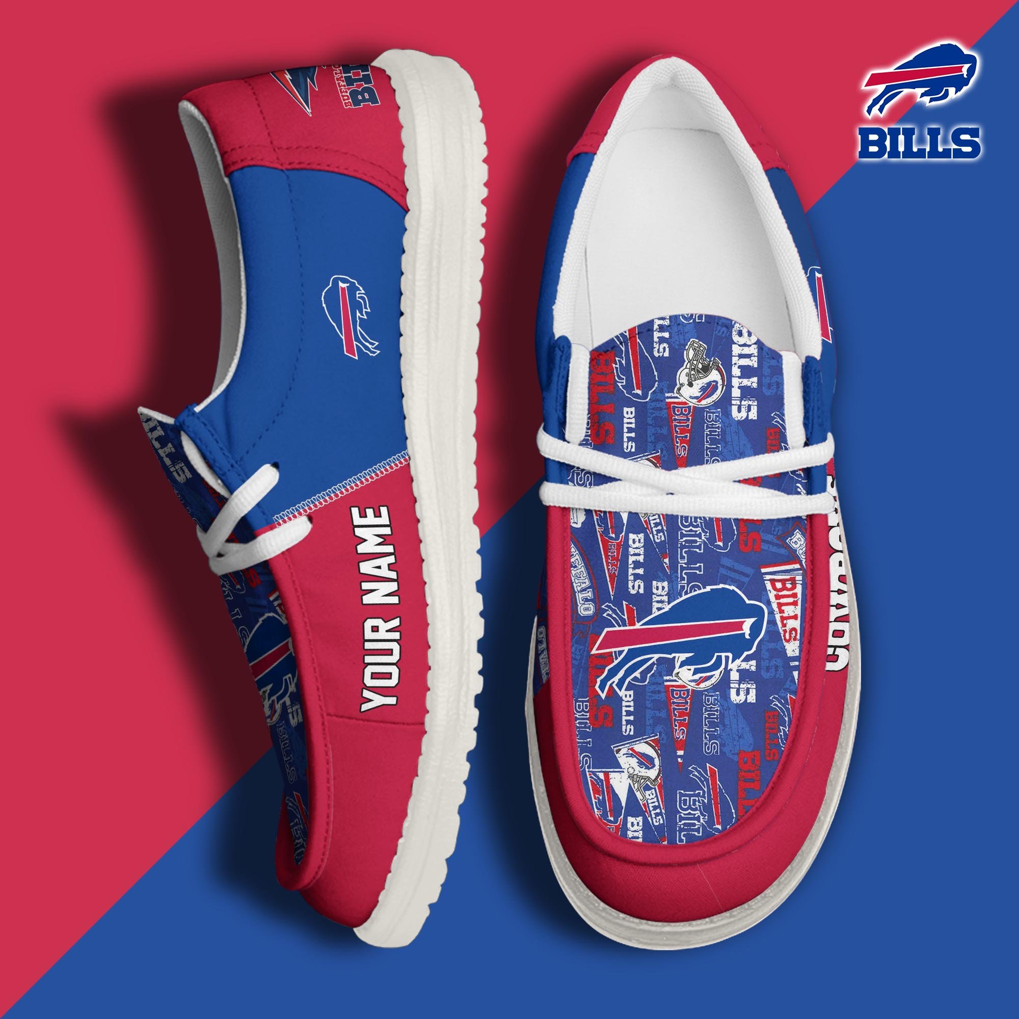 Buffalo Bills Football Hey Dude Canvas Loafer Shoes Custom Your Name, Sport Shoes For Fan, Fan Gifts ETUA-61098