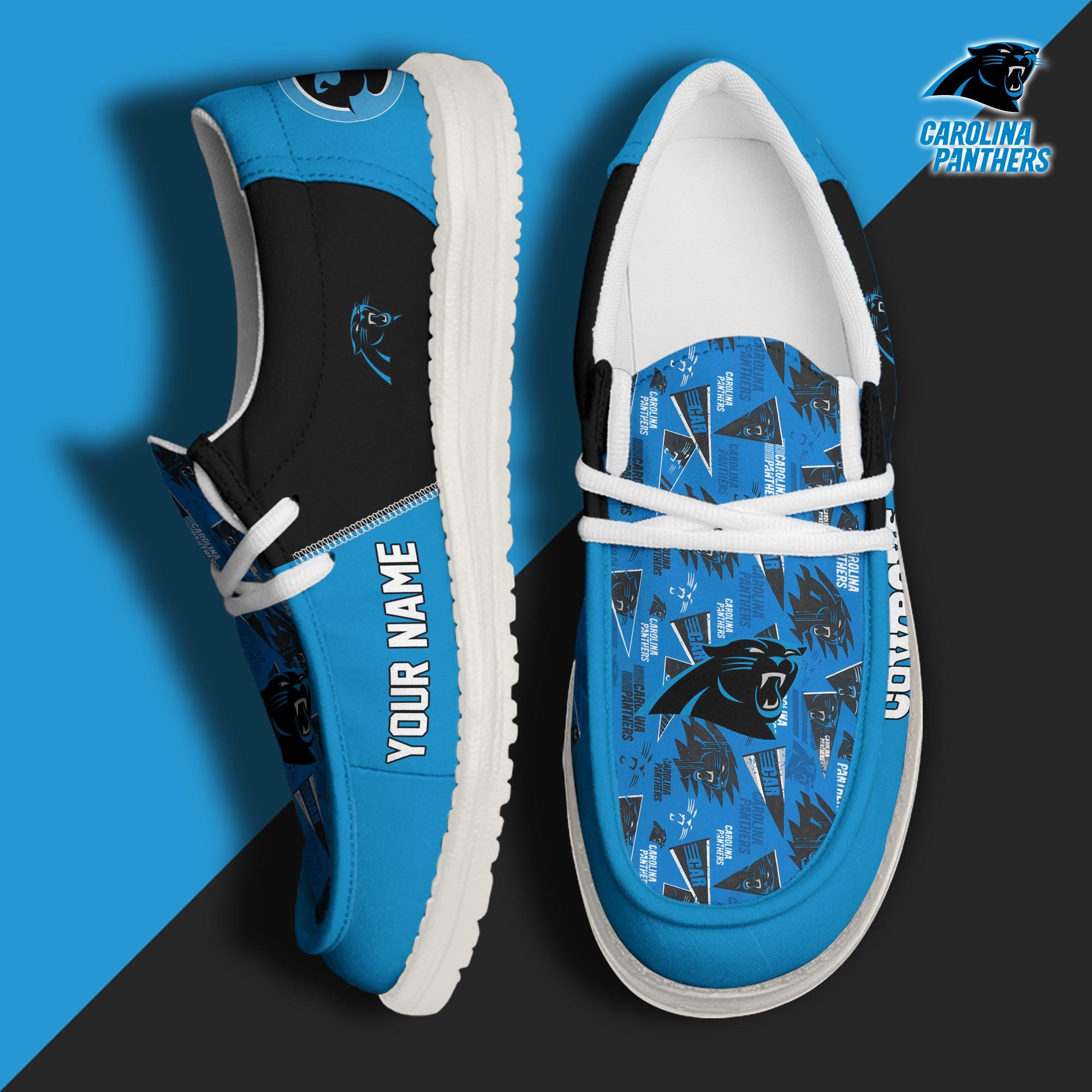 Carolina Panthers Football Hey Dude Canvas Loafer Shoes Custom Your Name, Sport Shoes For Fan, Fan Gifts ETUA-61098