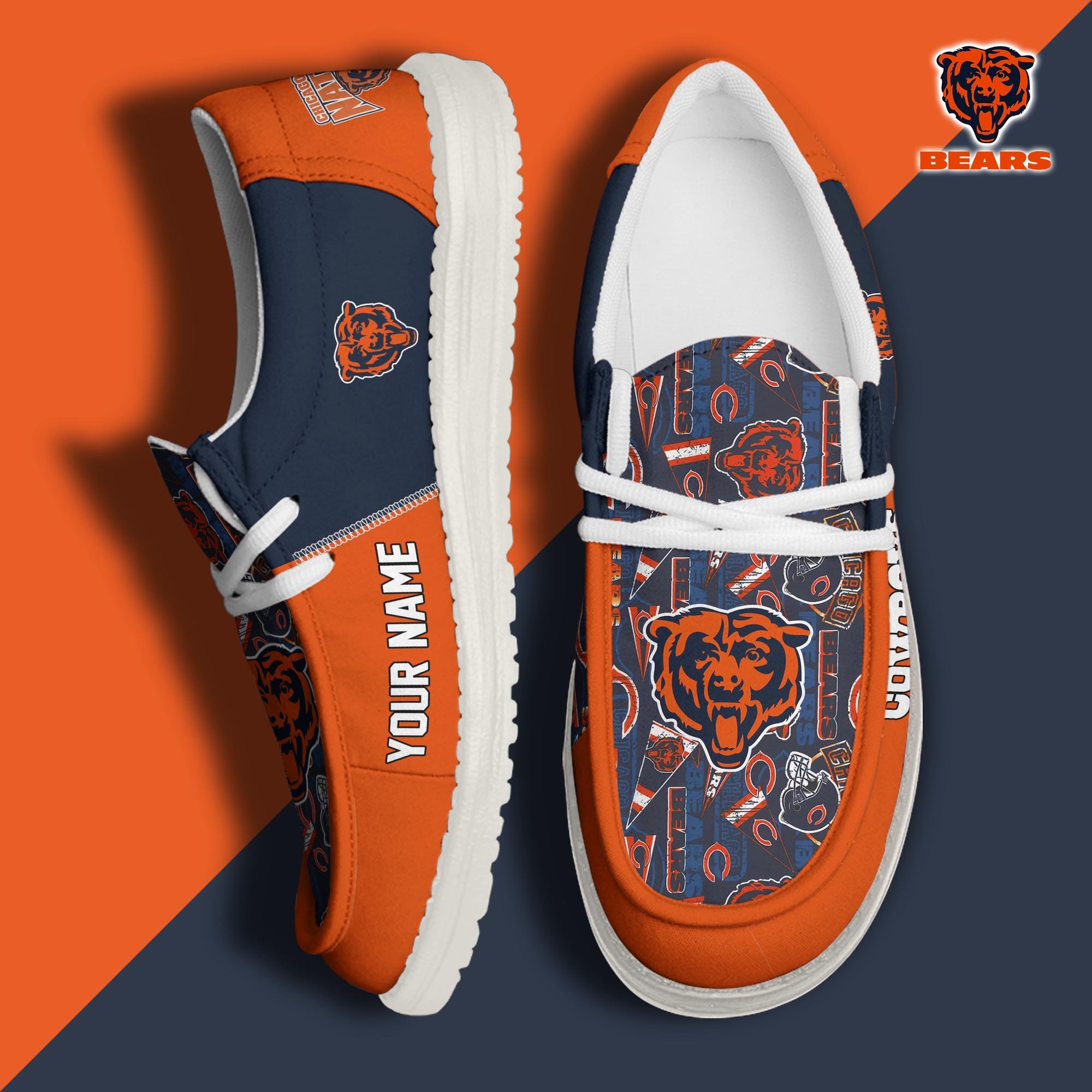 Chicago Bears Football Hey Dude Canvas Loafer Shoes Custom Your Name, Sport Shoes For Fan, Fan Gifts ETUA-61098