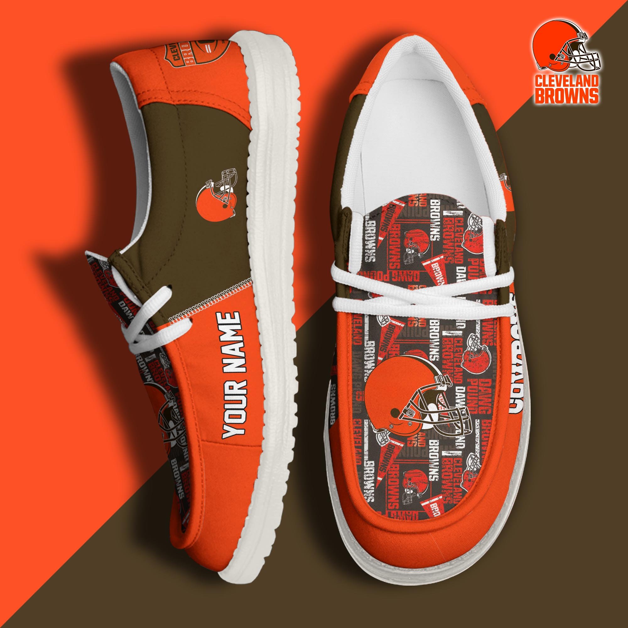 Cleveland Browns Football Hey Dude Canvas Loafer Shoes Custom Your Name, Sport Shoes For Fan, Fan Gifts ETUA-61098