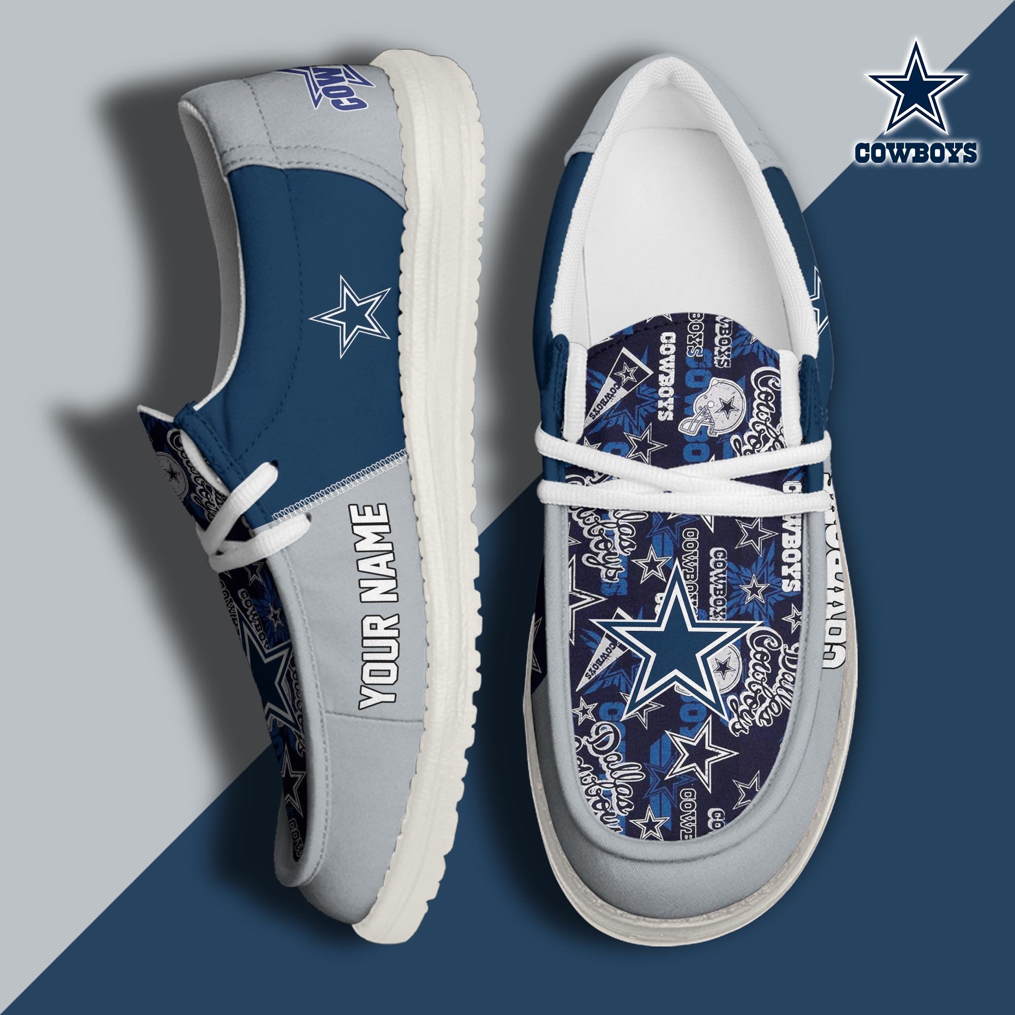 Dallas Cowboys Football Hey Dude Canvas Loafer Shoes Custom Your Name, Sport Shoes For Fan, Fan Gifts ETUA-61098