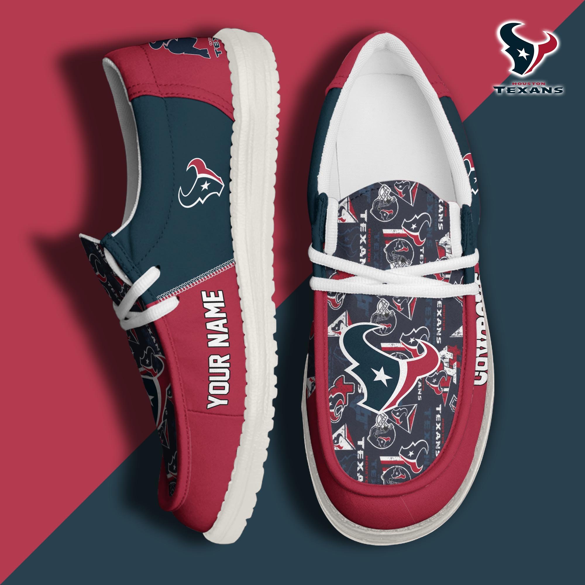 Houston Texans Football Hey Dude Canvas Loafer Shoes Custom Your Name, Sport Shoes For Fan, Fan Gifts ETUA-61098