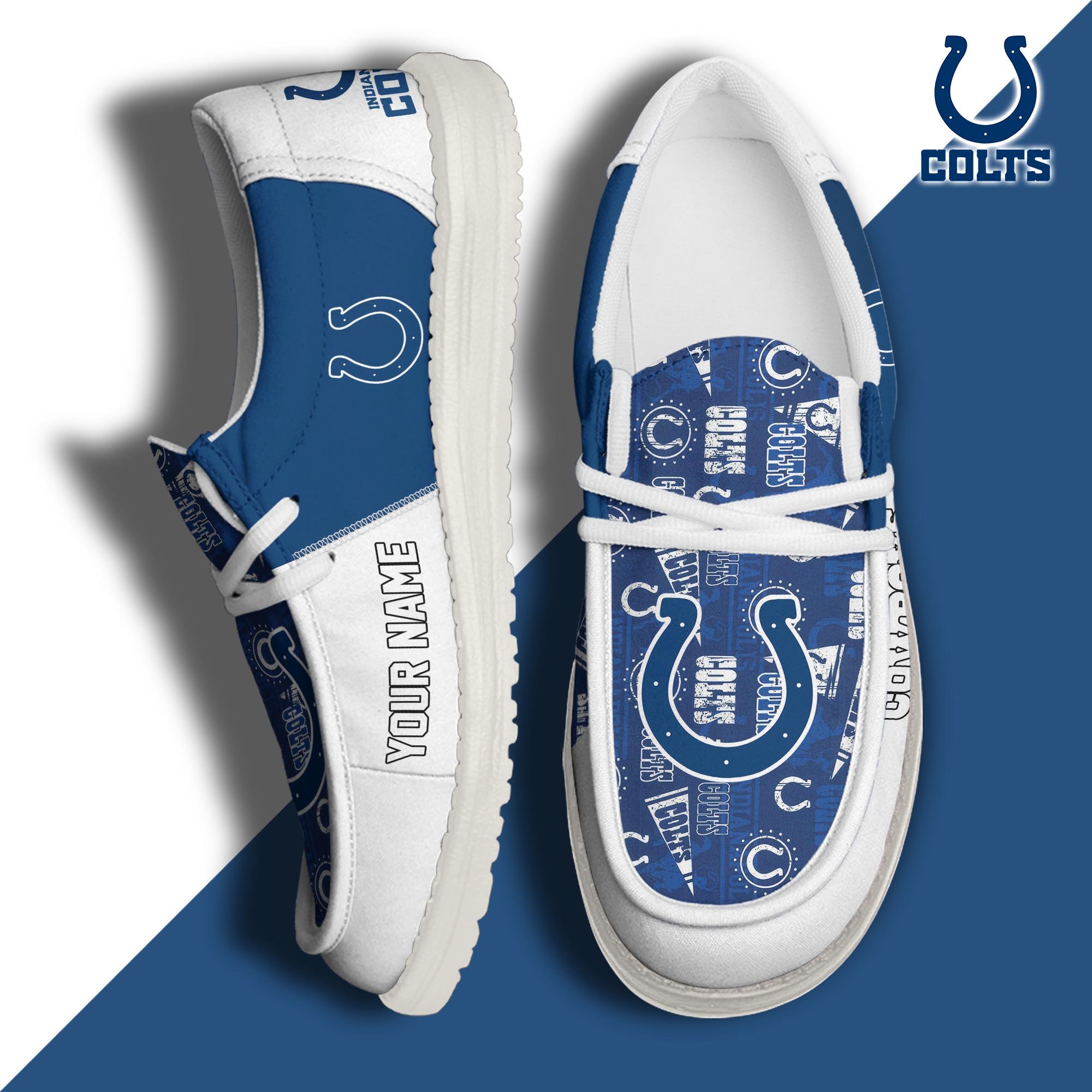 Indianapolis Colts Football Hey Dude Canvas Loafer Shoes Custom Your Name, Sport Shoes For Fan, Fan Gifts ETUA-61098