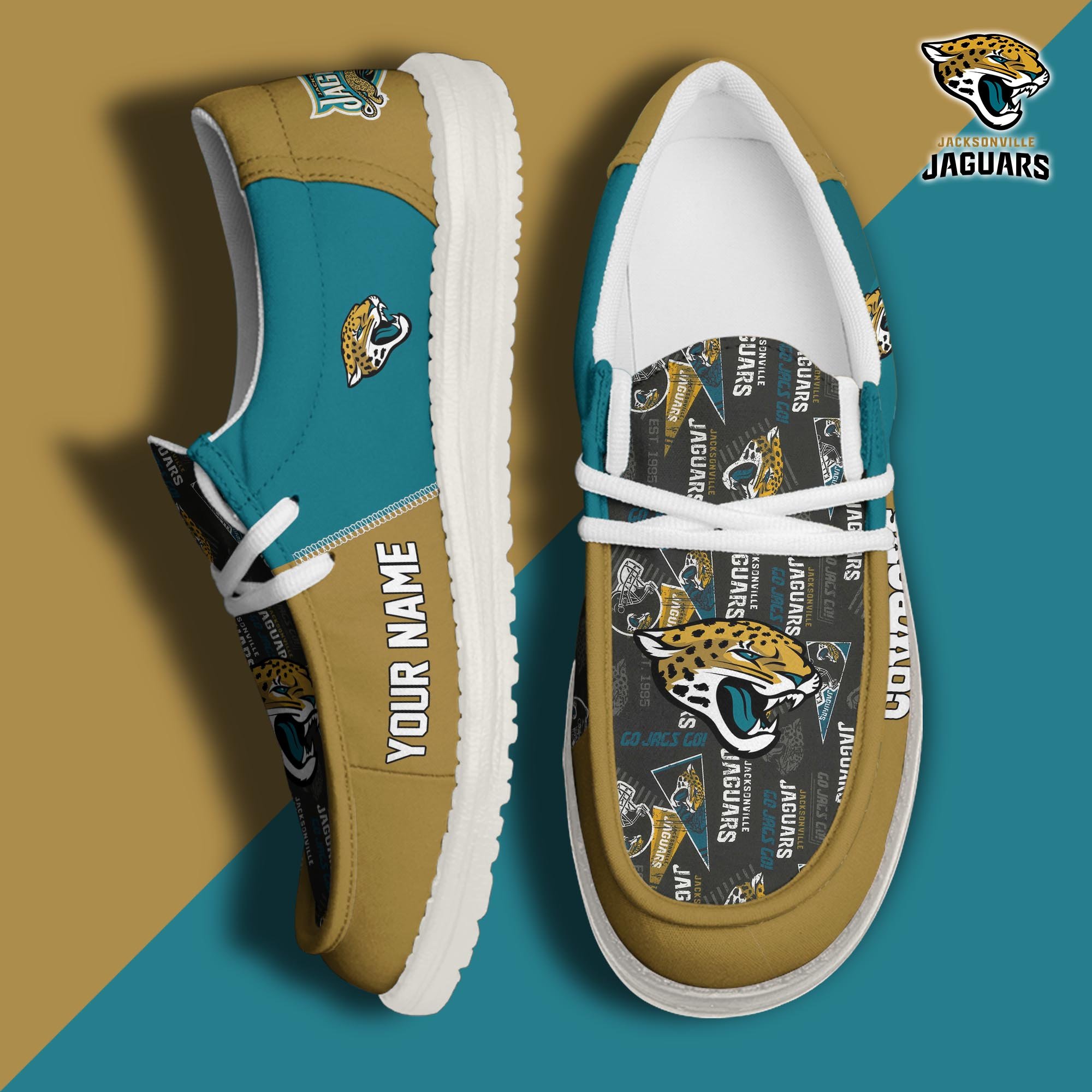 Jacksonville Jaguars Football Hey Dude Canvas Loafer Shoes Custom Your Name, Sport Shoes For Fan, Fan Gifts ETUA-61098